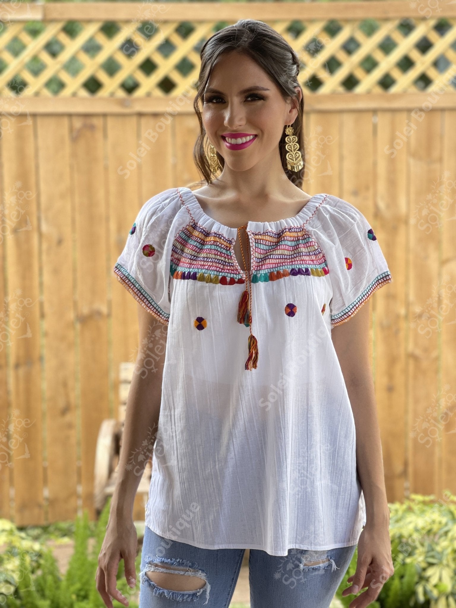 Ethnic Style Embroidered Mexican Patzcuaro Blouse - Solei Store