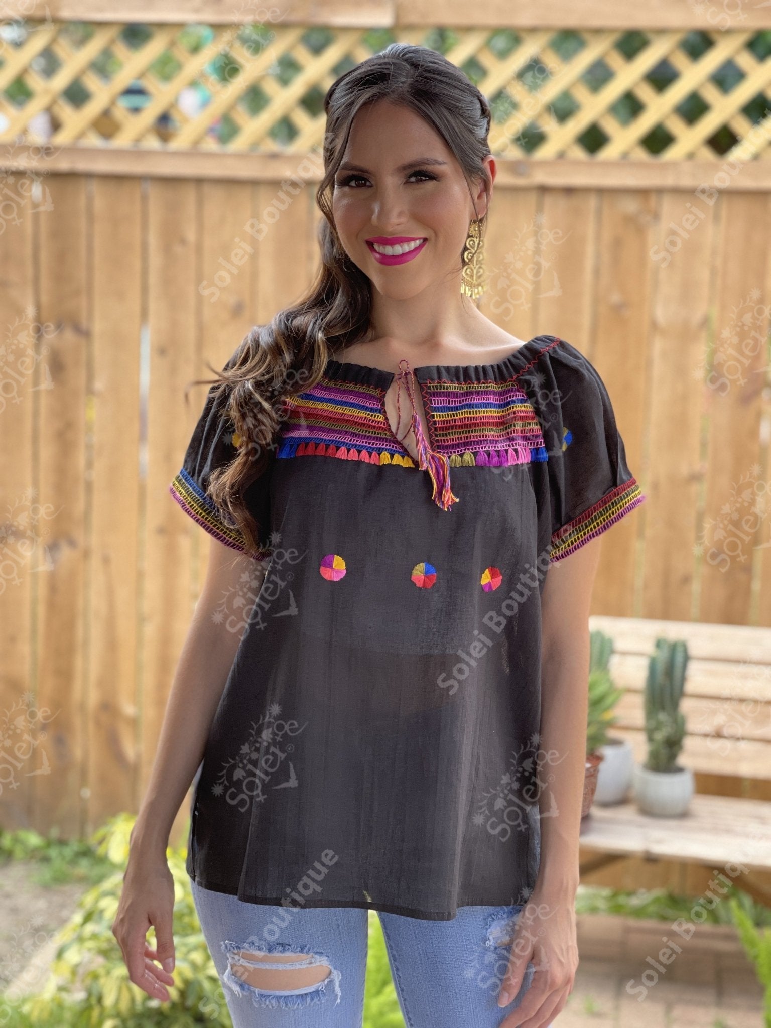 Ethnic Style Embroidered Mexican Patzcuaro Blouse - Solei Store