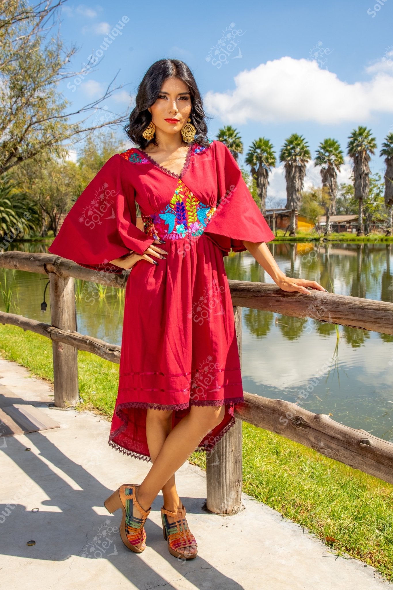 Floral Embroidered Bell Sleeve Naabani Dress - Solei Store