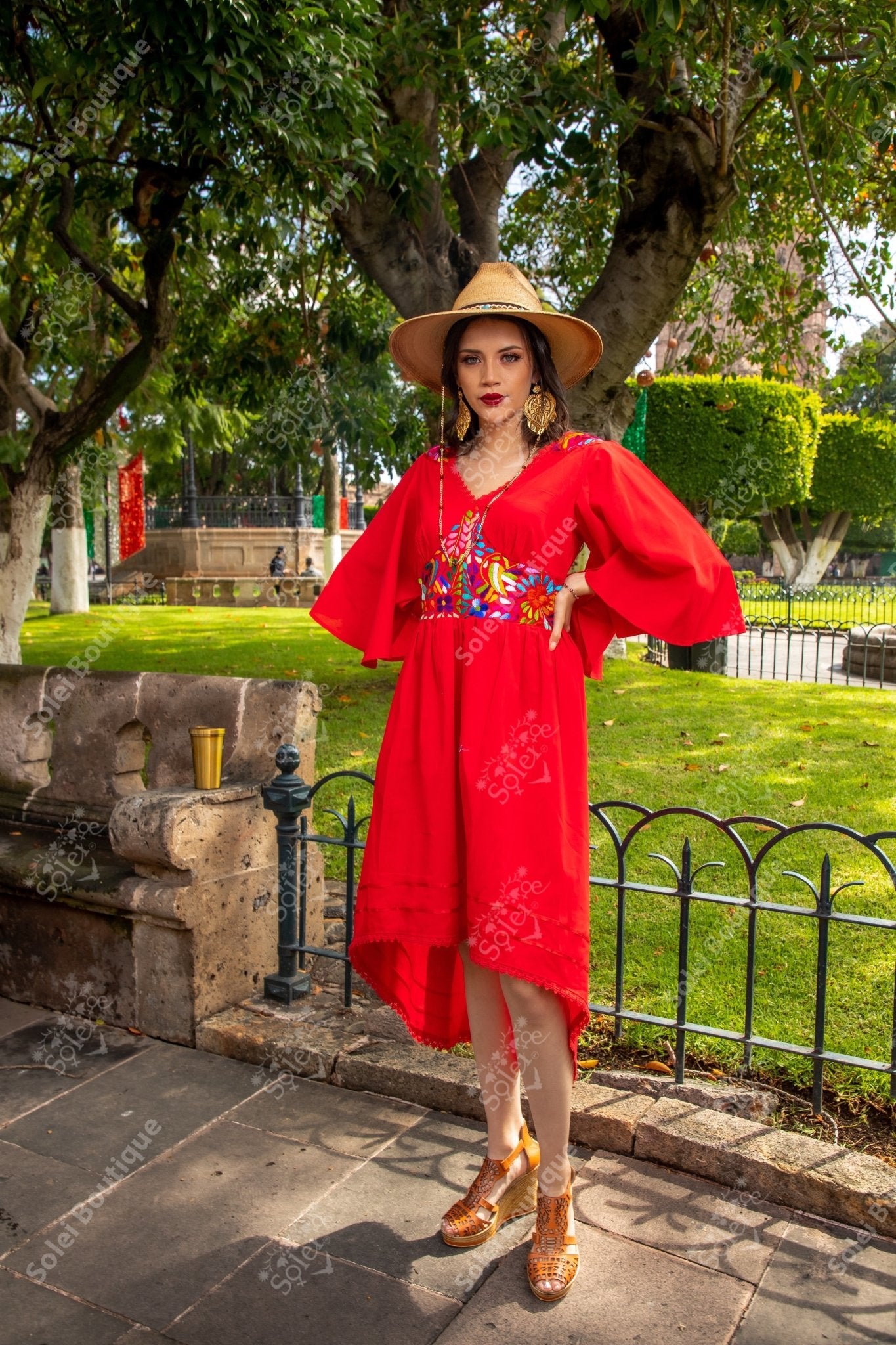 Floral Embroidered Bell Sleeve Naabani Dress - Solei Store