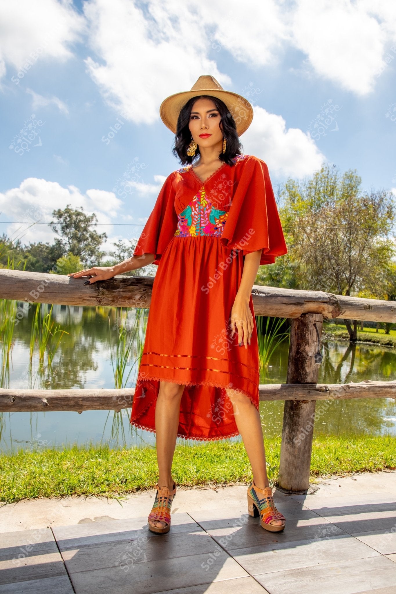 Floral Embroidered Bell Sleeve Naabani Dress - Solei Store