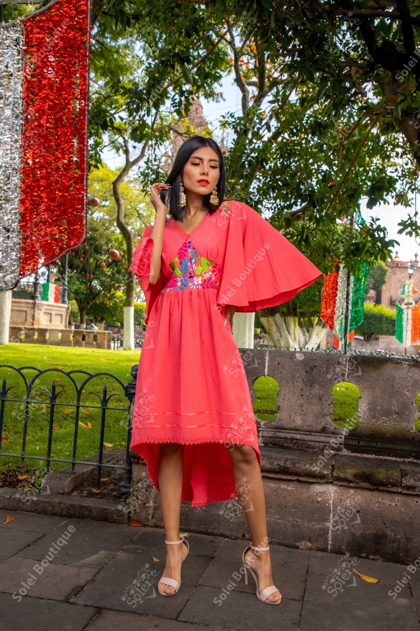 Floral Embroidered Bell Sleeve Naabani Dress - Solei Store