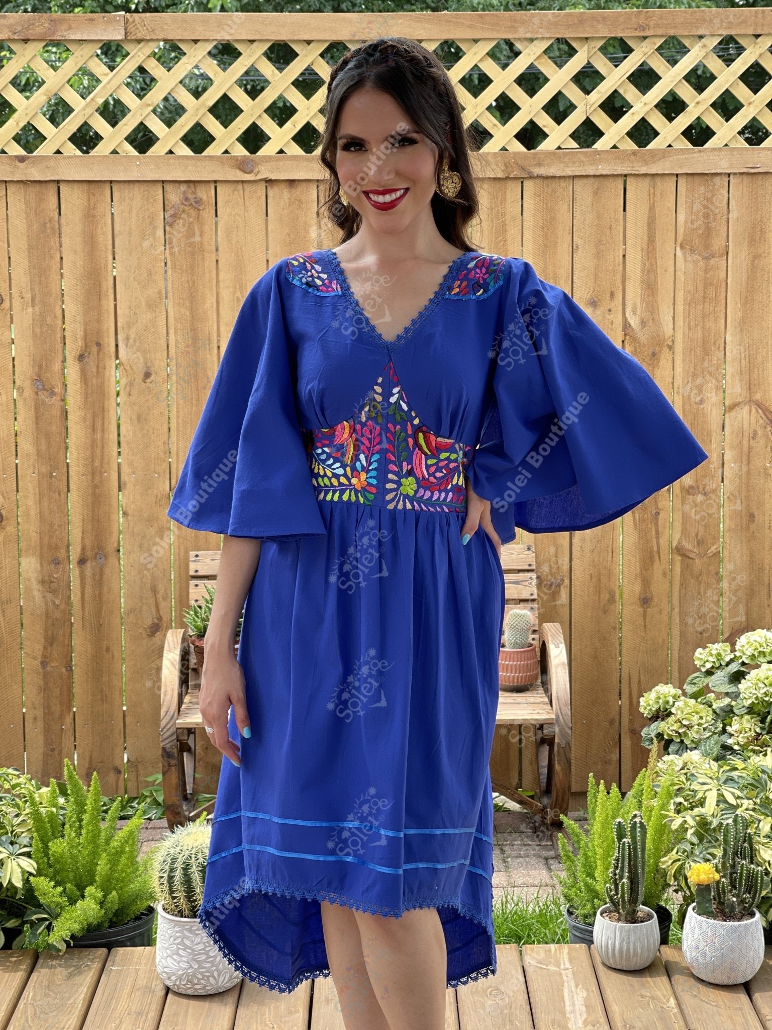 Floral Embroidered Bell Sleeve Naabani Dress - Solei Store