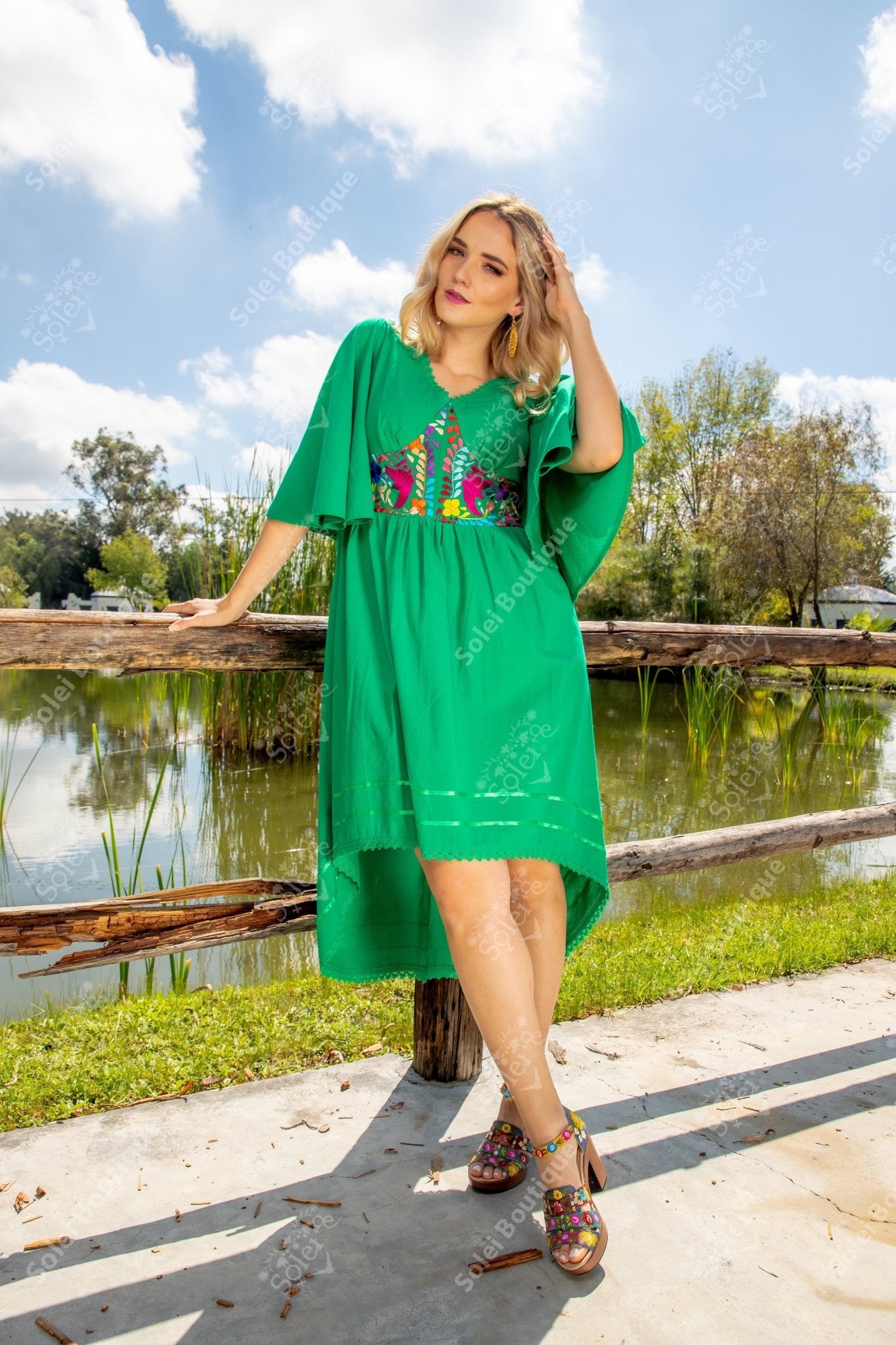 Floral Embroidered Bell Sleeve Naabani Dress - Solei Store