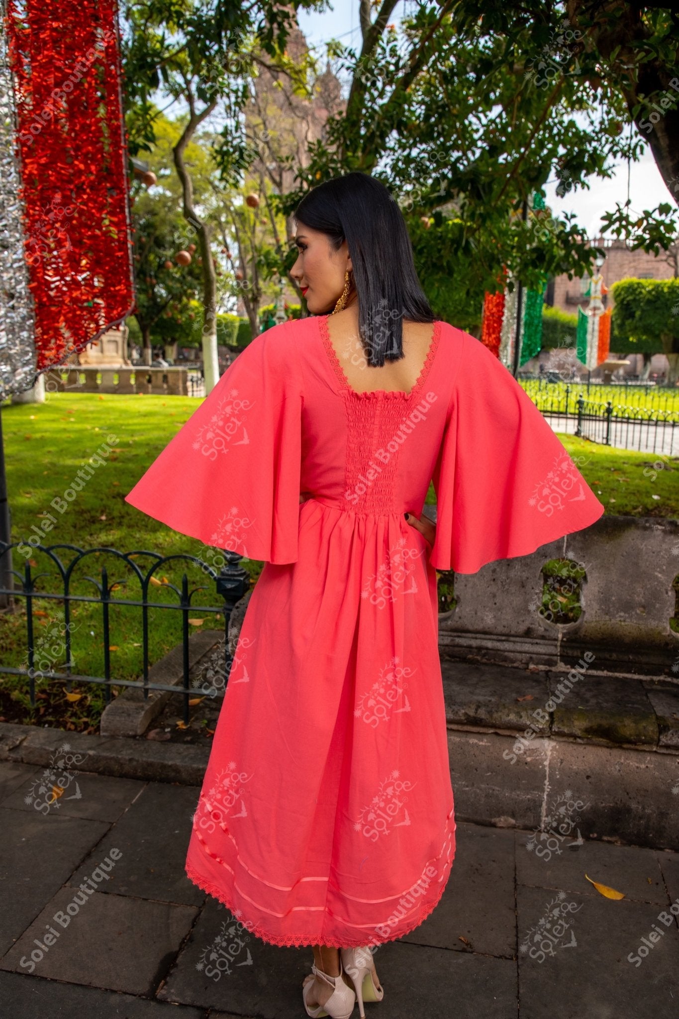 Floral Embroidered Bell Sleeve Naabani Dress - Solei Store