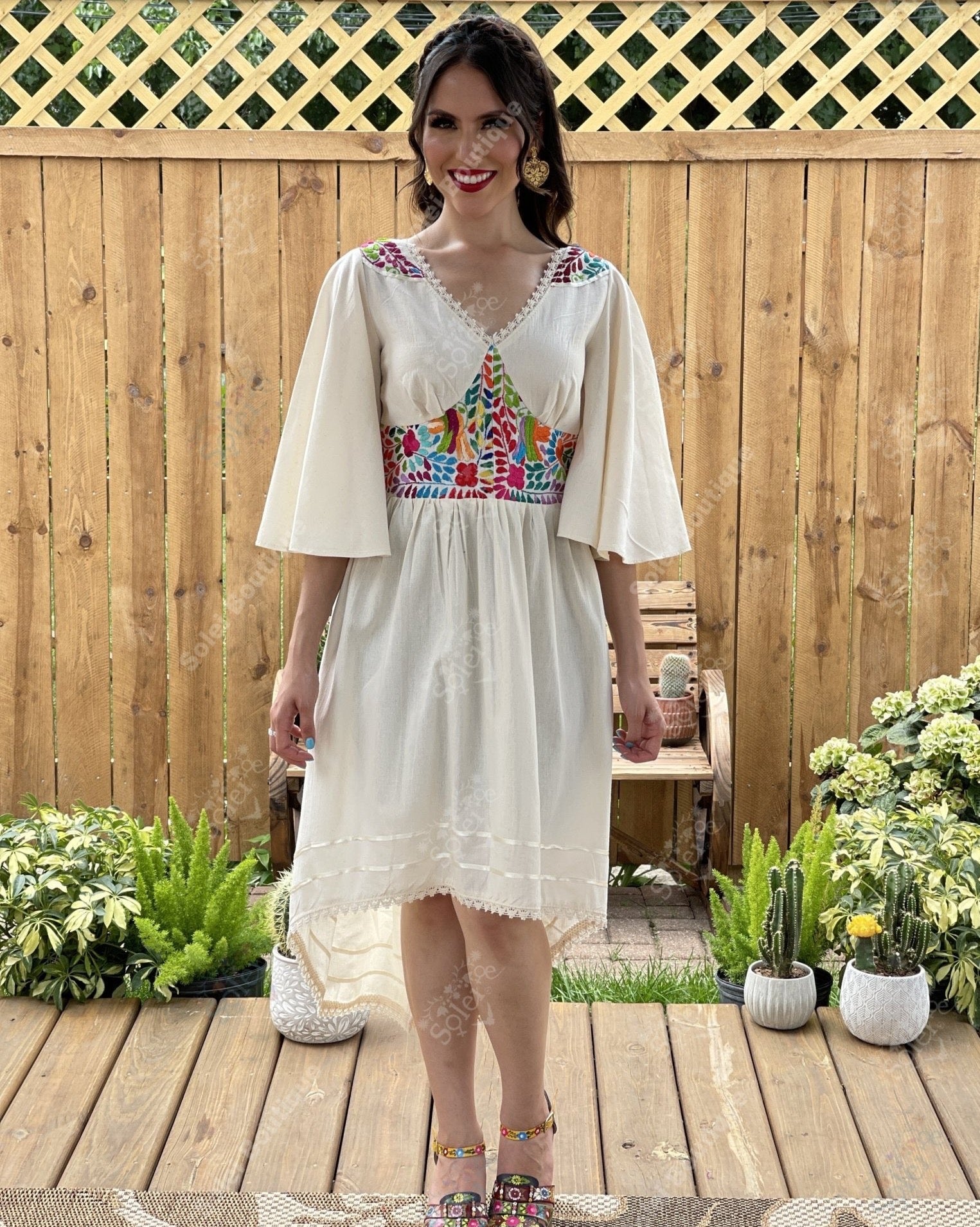 Floral Embroidered Bell Sleeve Naabani Dress - Solei Store