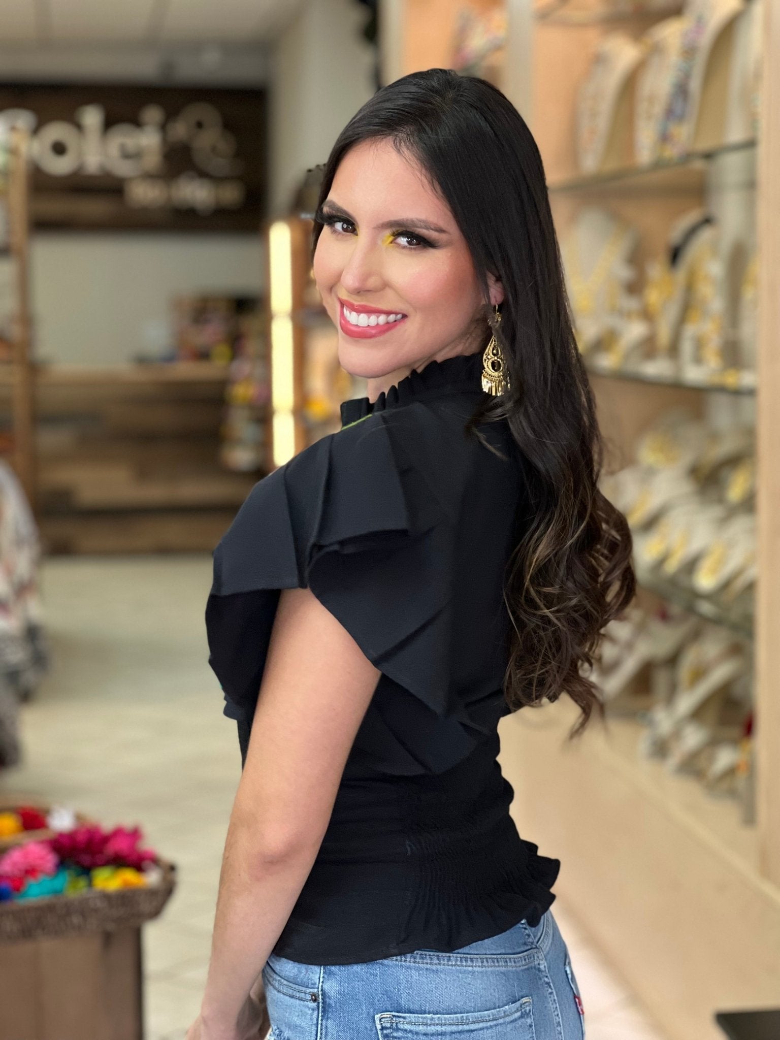 Floral Embroidered Butterfly Sleeve Top. Ursula Zinacatan Blouse. - Solei Store