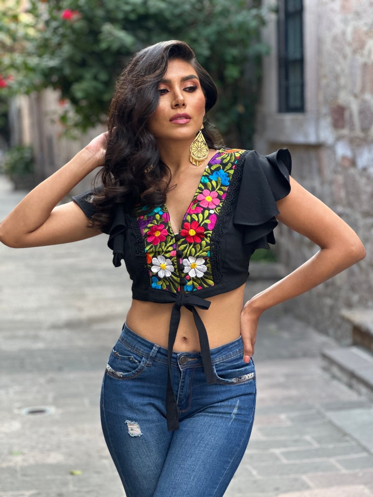 Floral Embroidered Mexican Crop Top. Crop Top Selena. - Solei Store