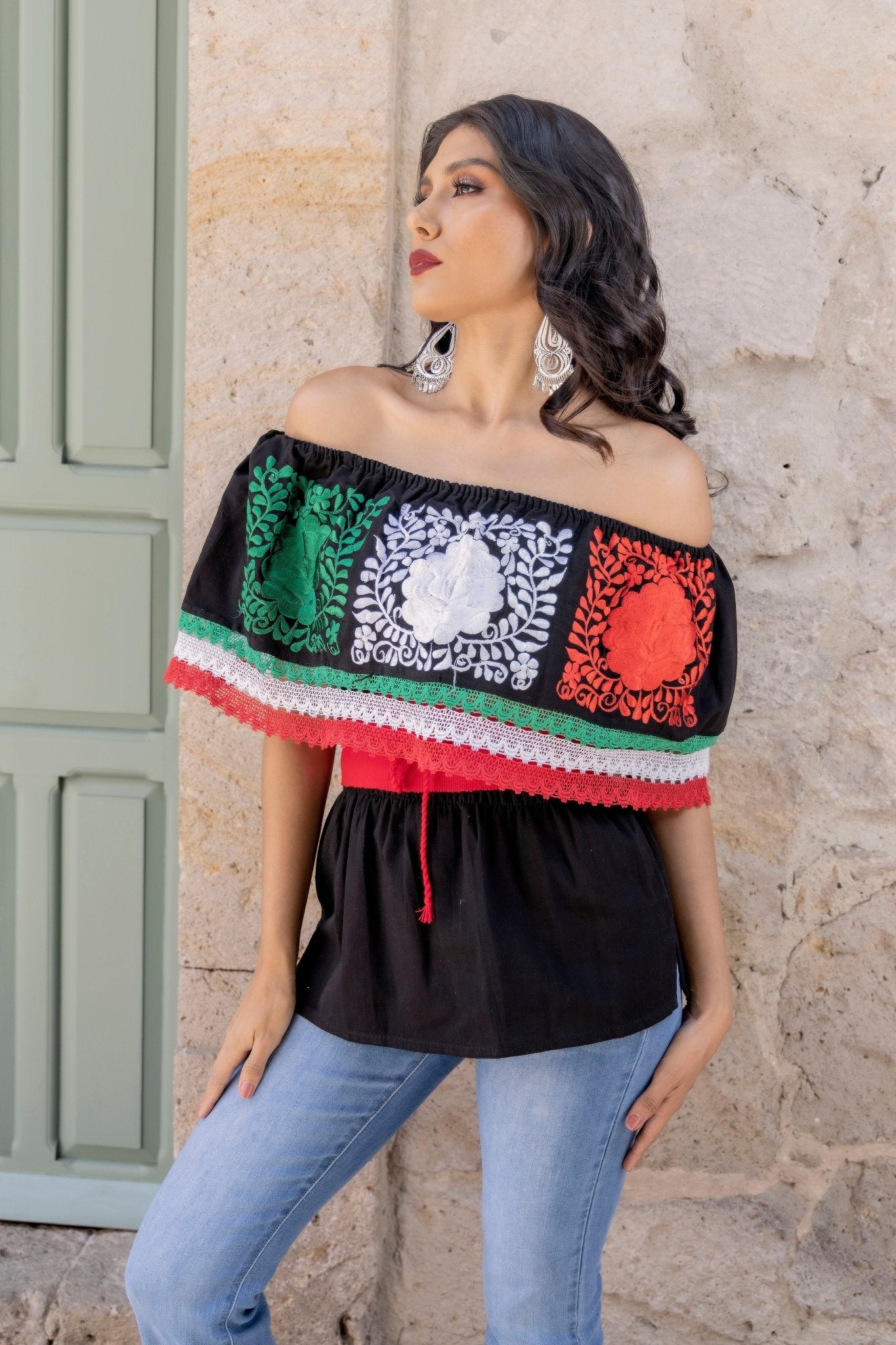 Floral Embroidered Mexican Independence Day Blouse. Blusa Patria - Solei Store