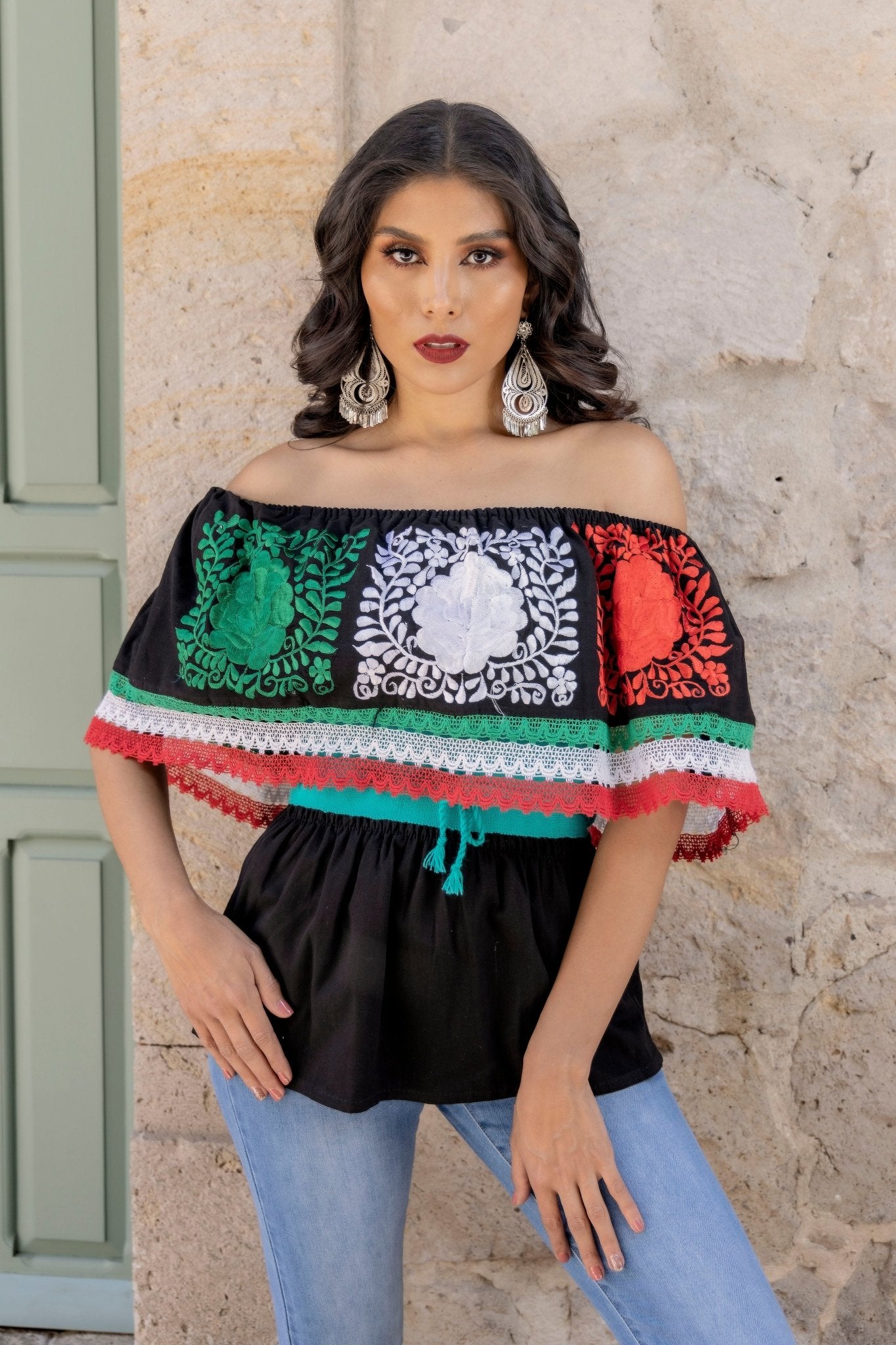 Floral Embroidered Mexican Independence Day Blouse. Blusa Patria - Solei Store
