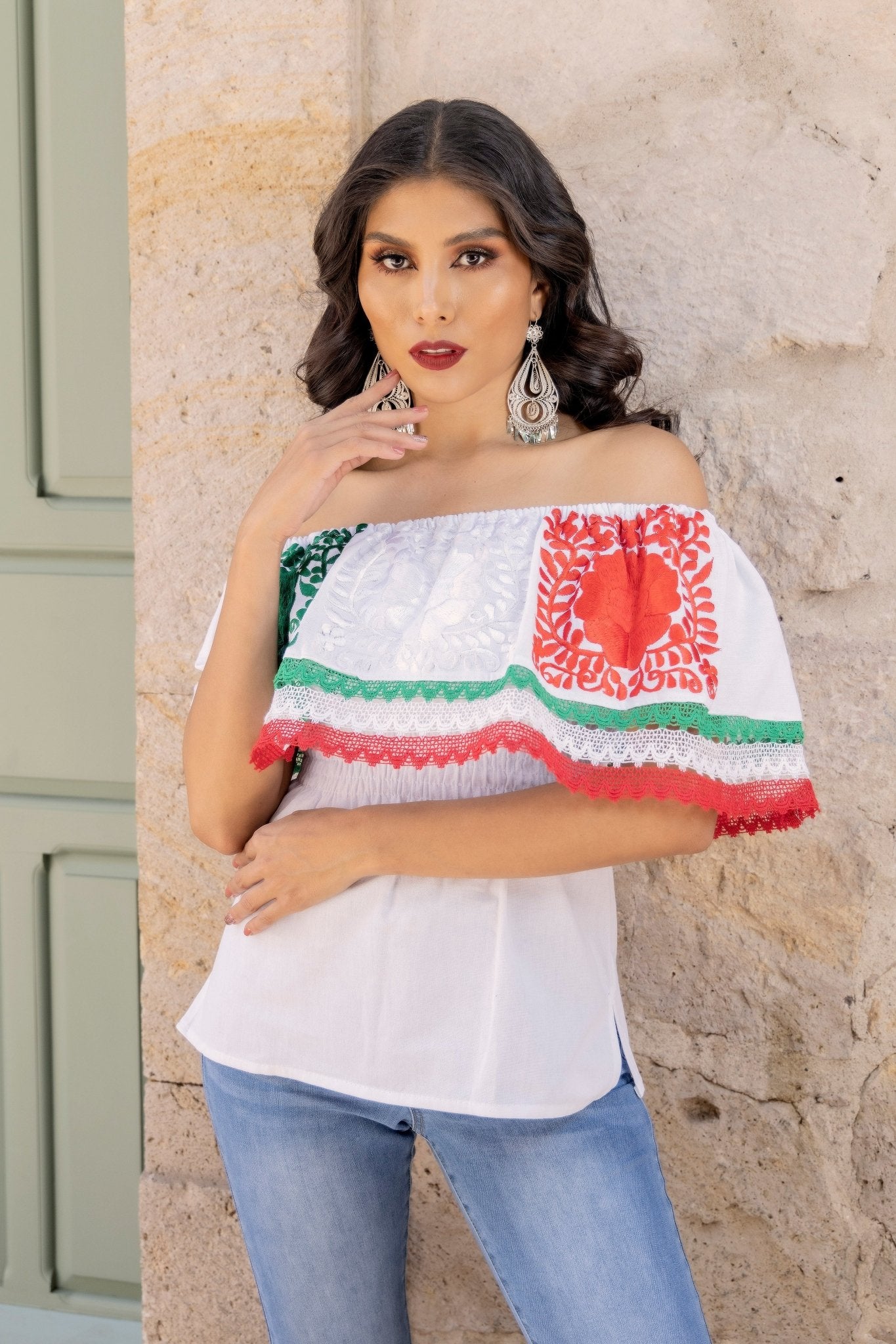 Floral Embroidered Mexican Independence Day Blouse. Blusa Patria - Solei Store