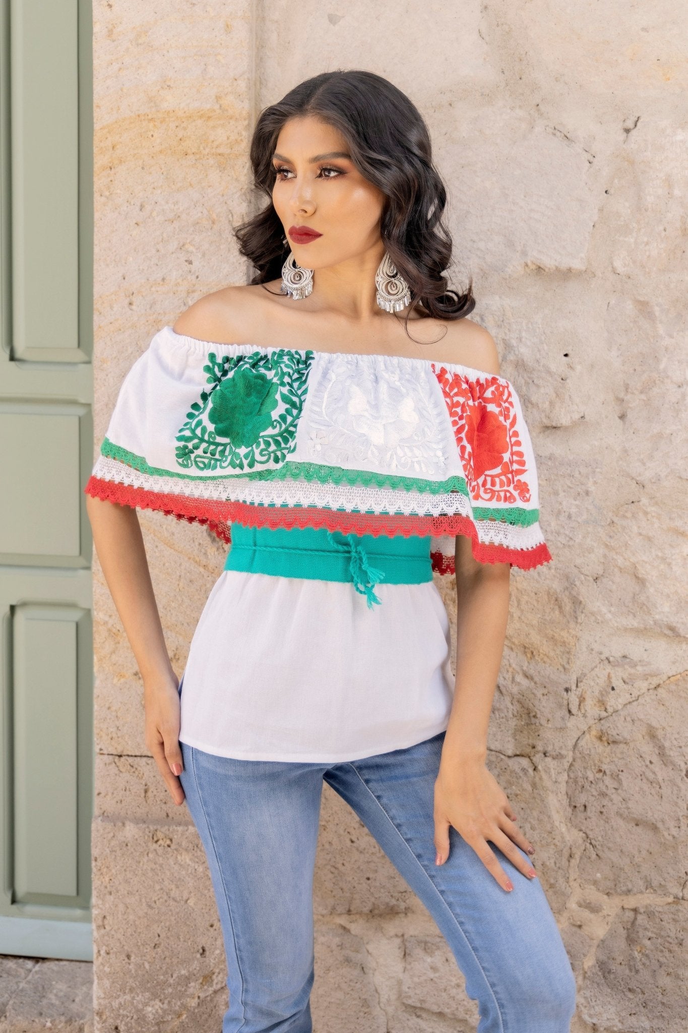 Floral Embroidered Mexican Independence Day Blouse. Blusa Patria - Solei Store