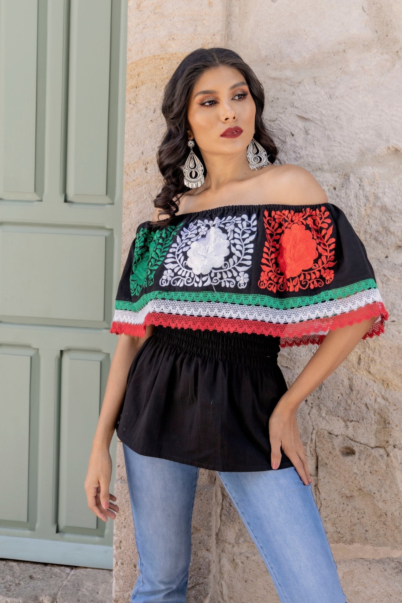 Floral Embroidered Mexican Independence Day Blouse. Blusa Patria - Solei Store