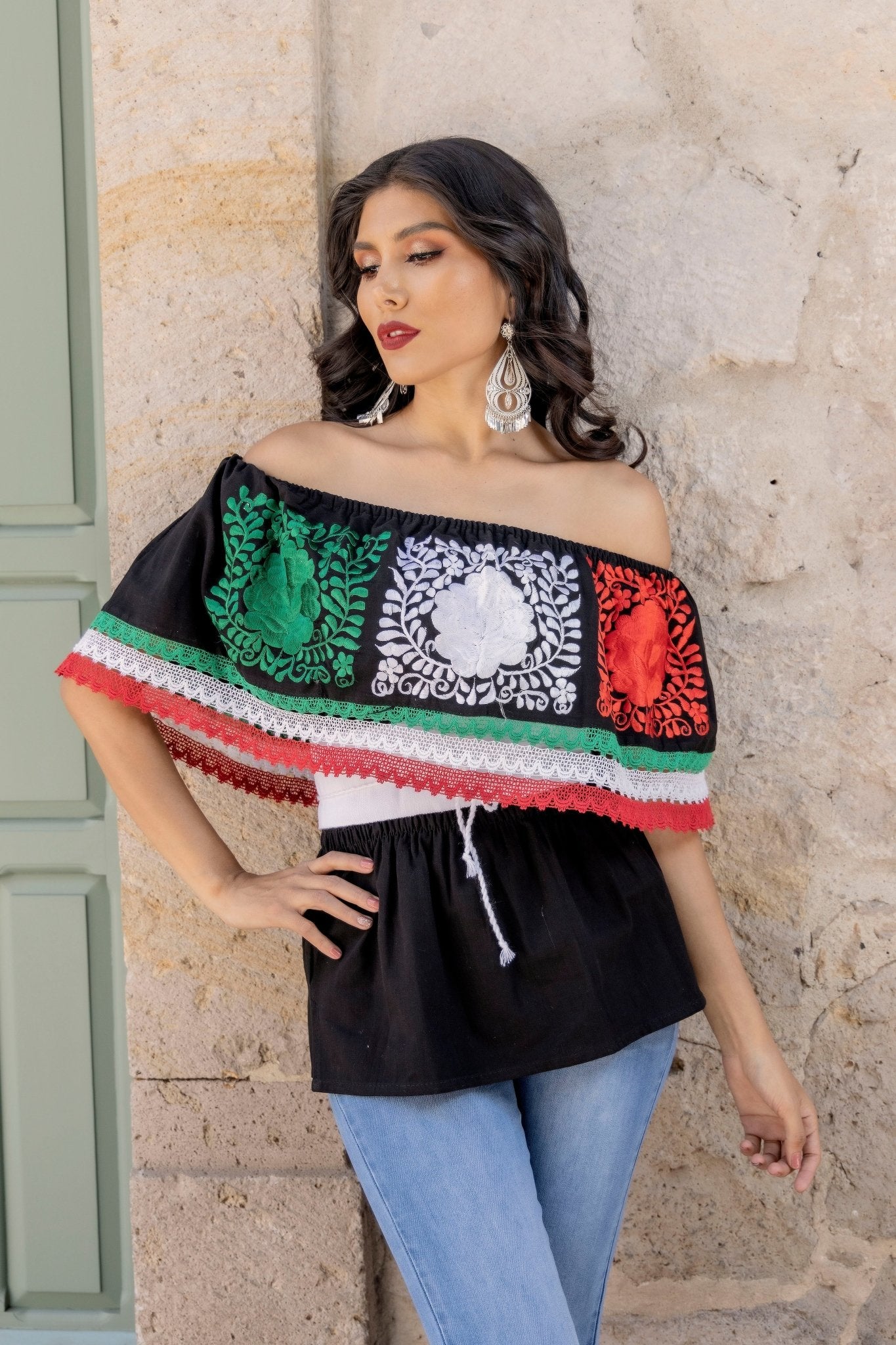 Floral Embroidered Mexican Independence Day Blouse. Blusa Patria - Solei Store