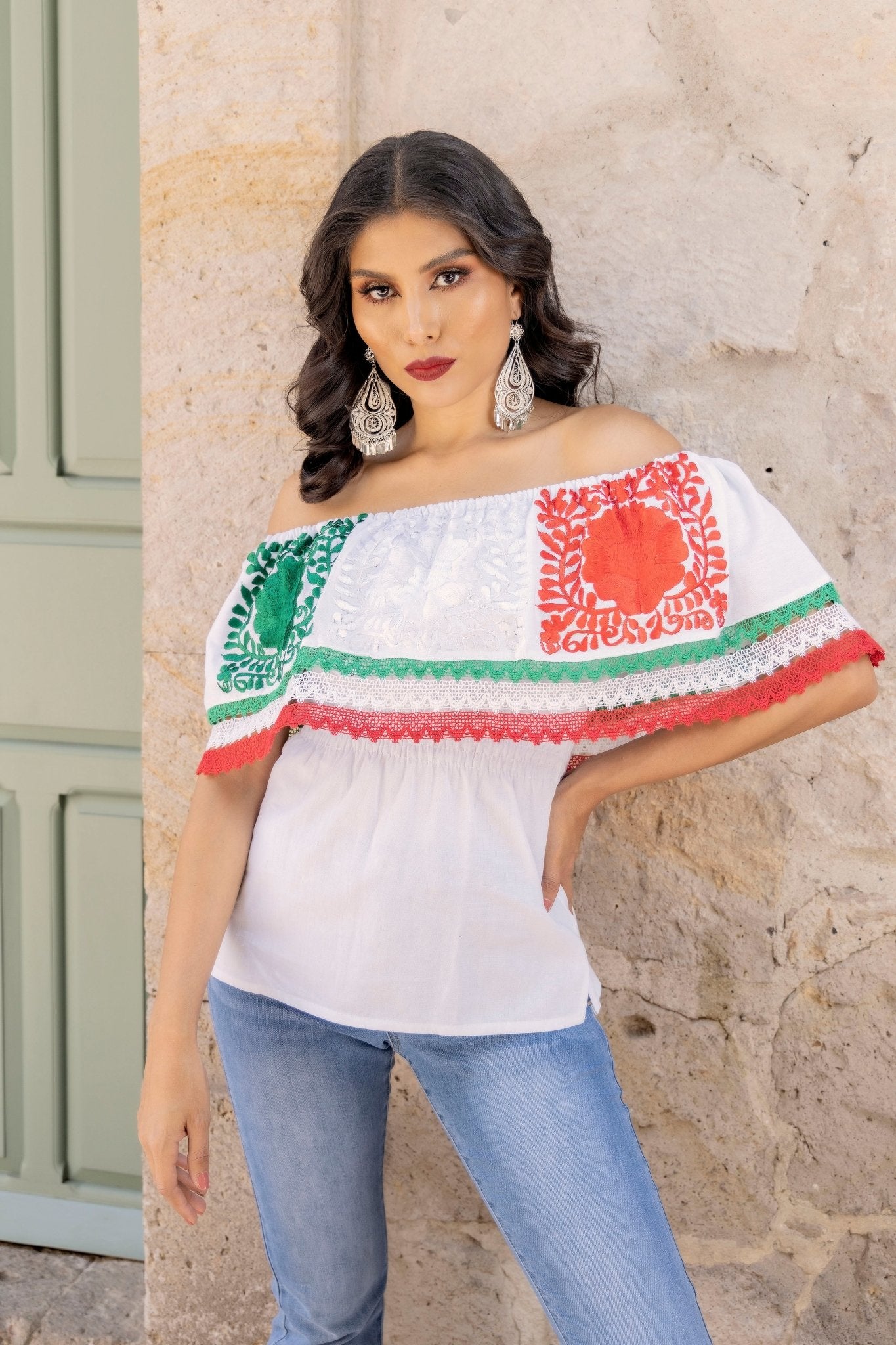 Floral Embroidered Mexican Independence Day Blouse. Blusa Patria - Solei Store