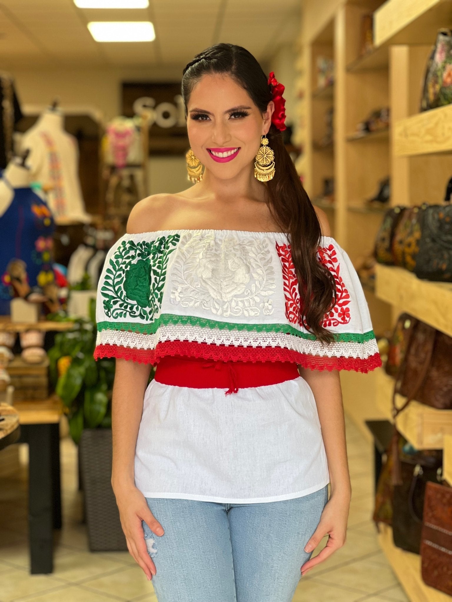 Floral Embroidered Mexican Independence Day Blouse. Blusa Patria - Solei Store