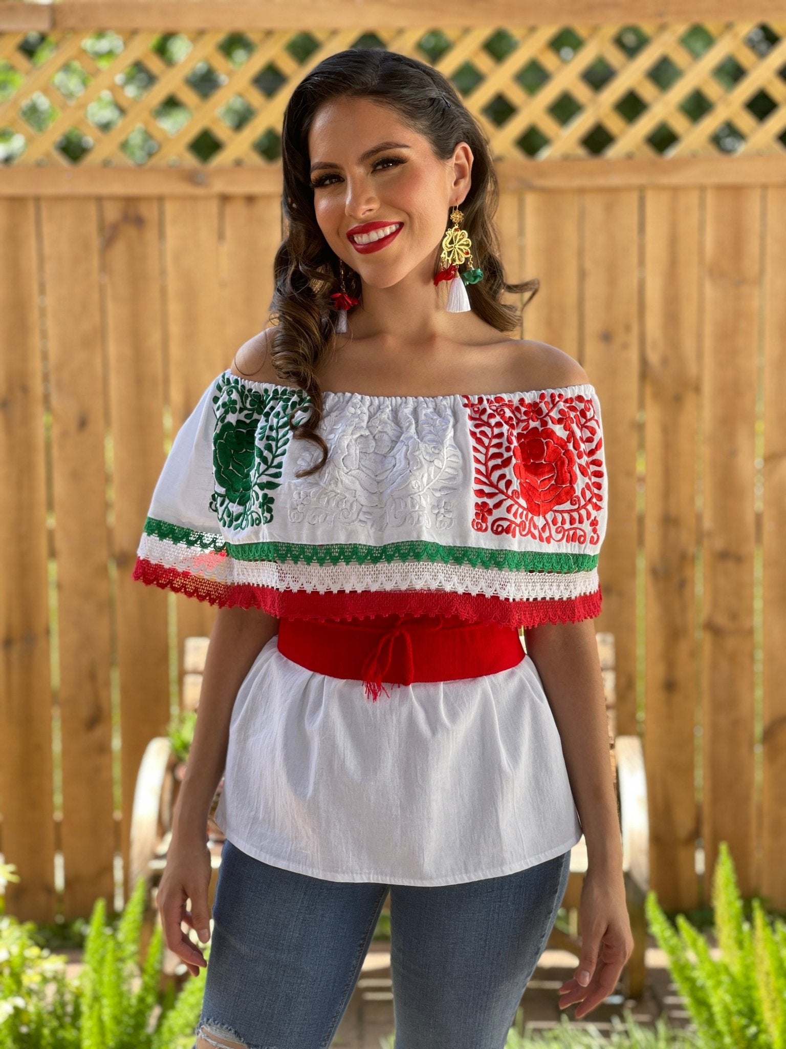 Floral Embroidered Mexican Independence Day Blouse. Blusa Patria - Solei Store