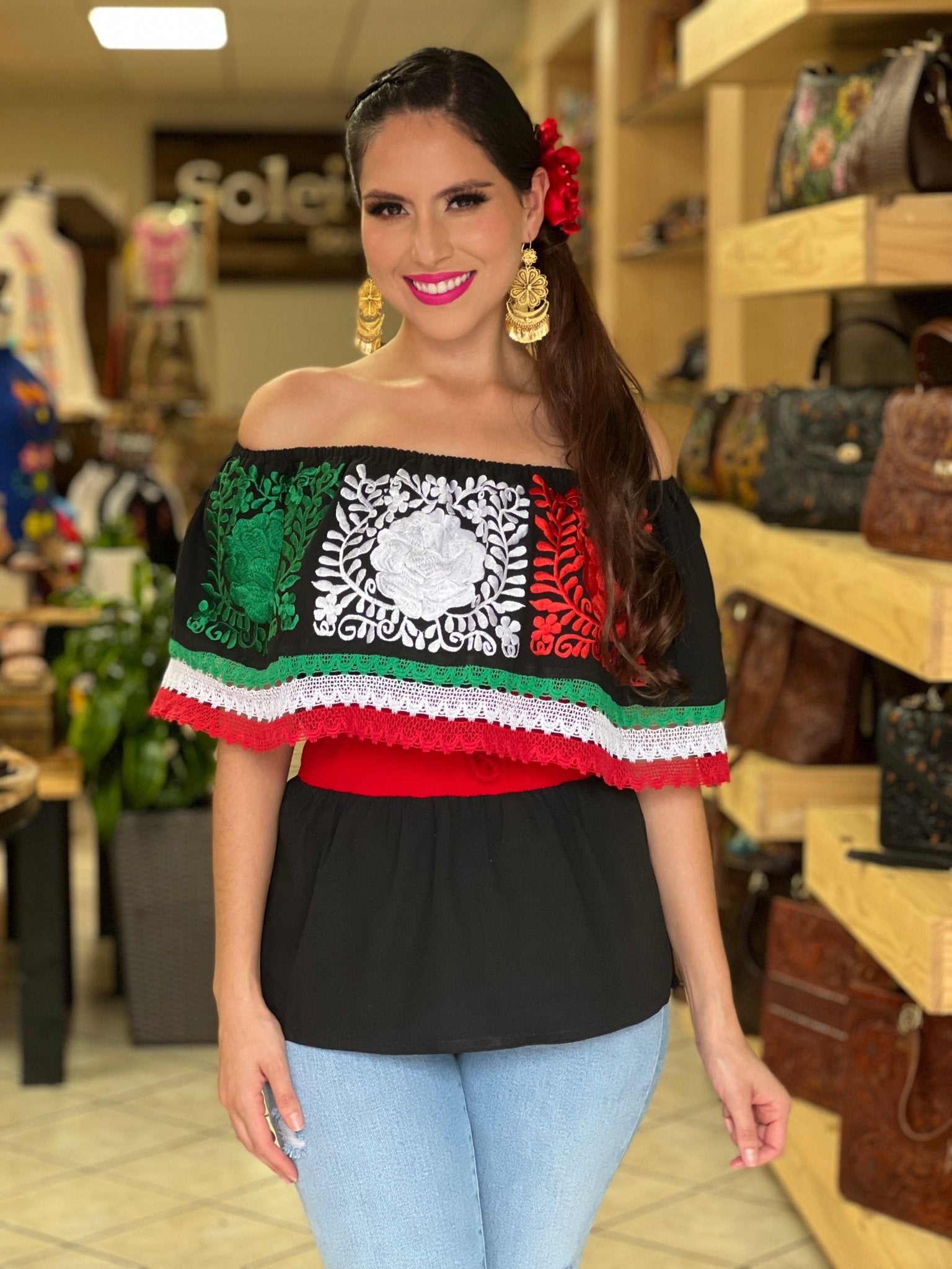 Floral Embroidered Mexican Independence Day Blouse. Blusa Patria - Solei Store