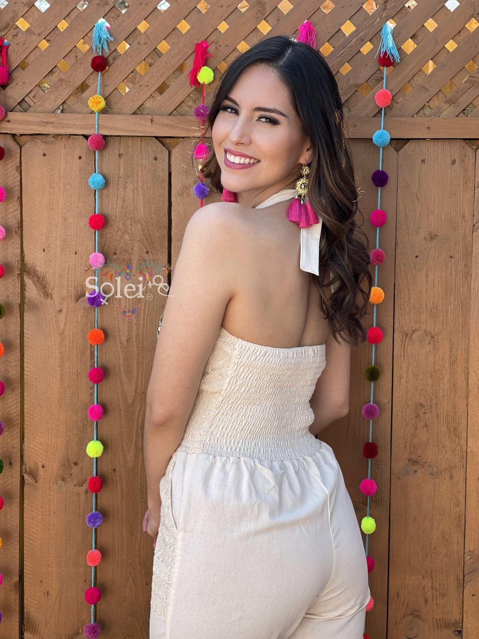 Floral Halter Jumpsuit Korina. Hand Embroidered Mexican Jumpsuit. - Solei Store