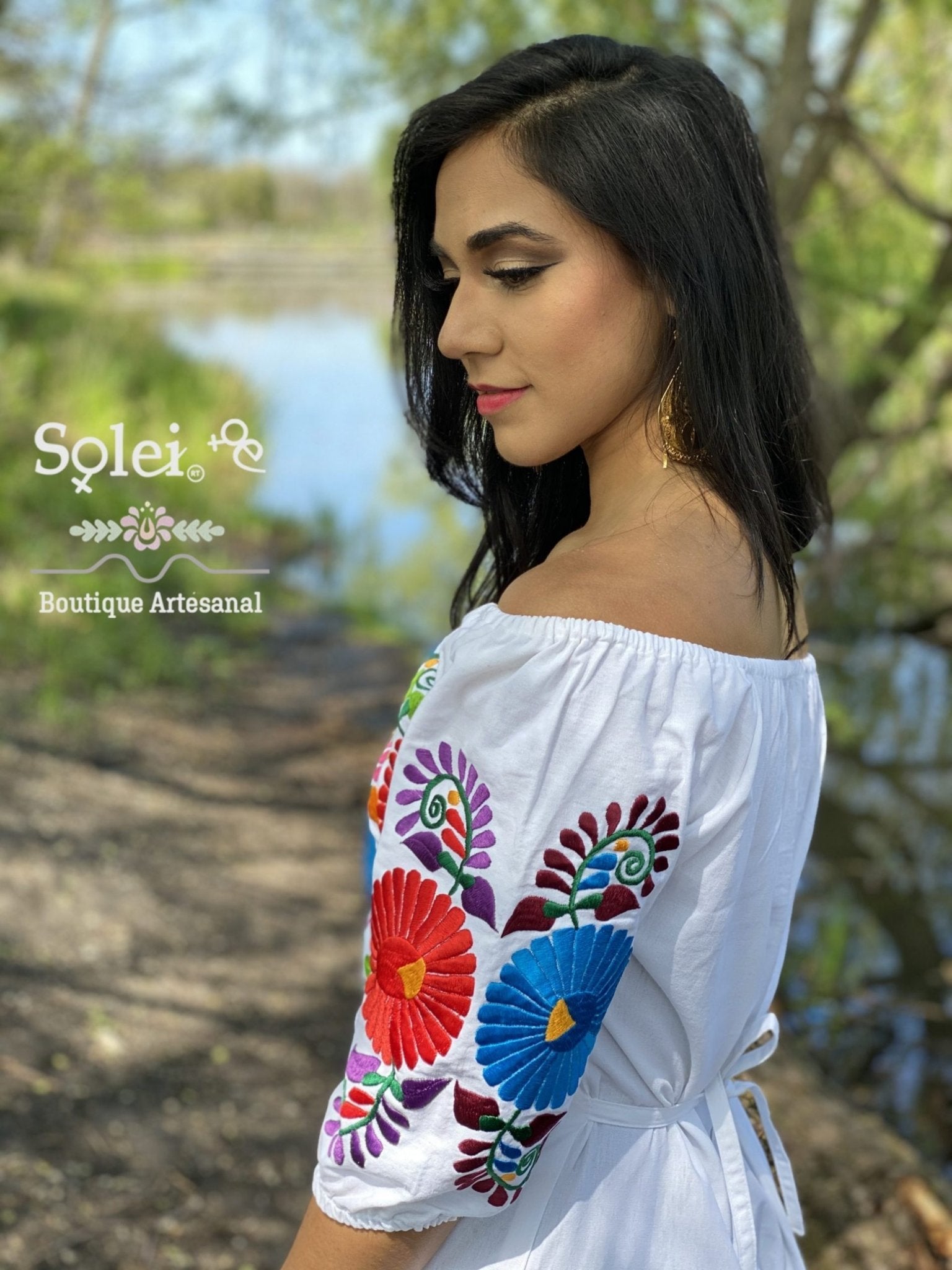 Front Tie Floral Dress. Mexican Floral Dress. Beautiful Embroidered Dress. - Solei Store