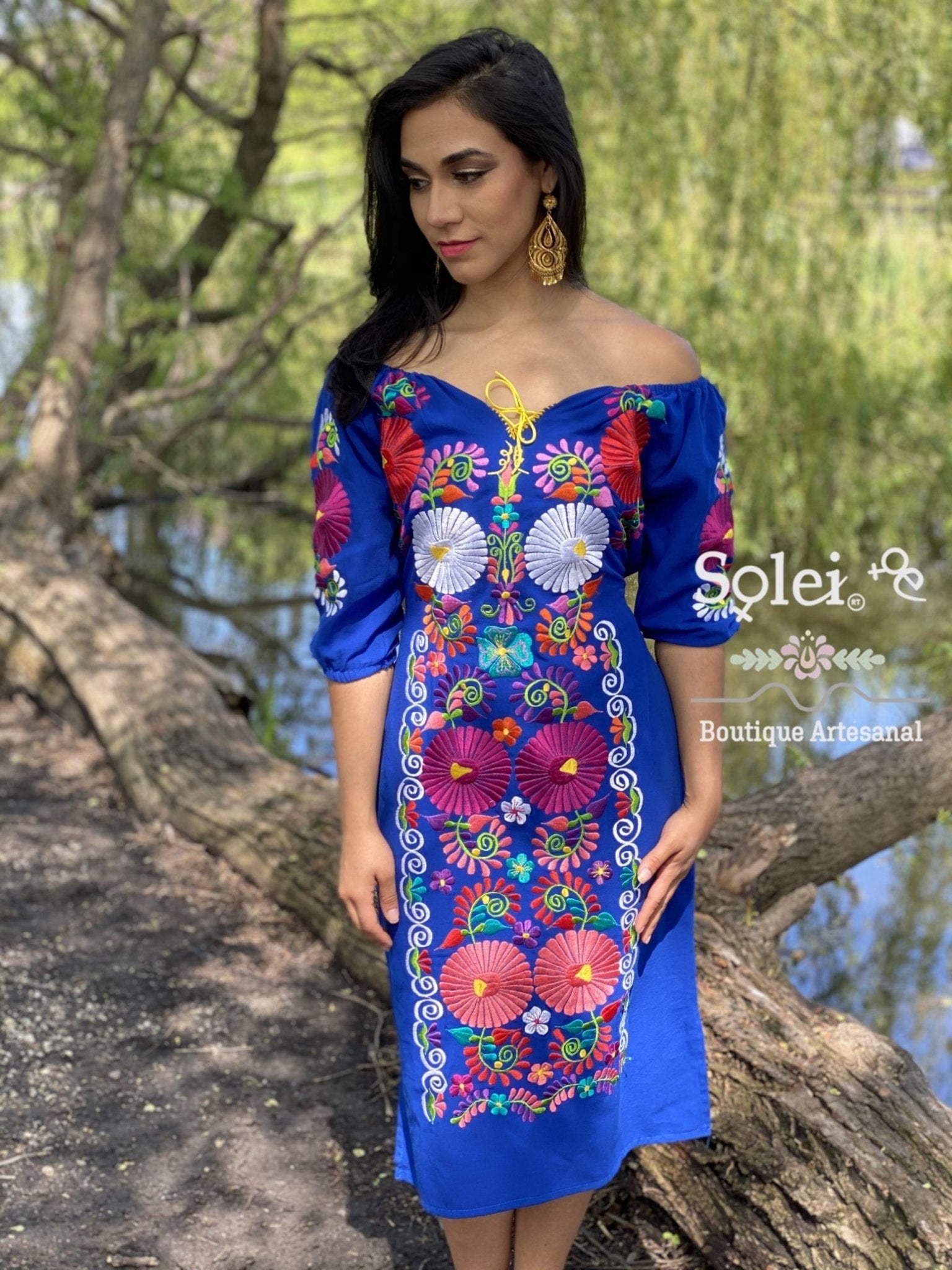 Front Tie Floral Dress. Mexican Floral Dress. Beautiful Embroidered Dress. - Solei Store