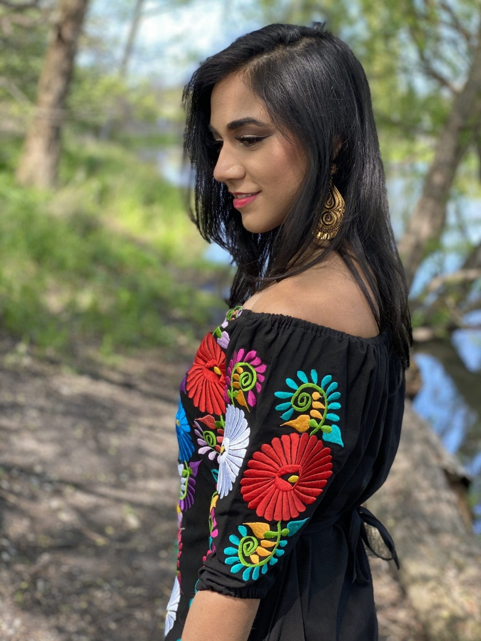 Front Tie Floral Dress. Mexican Floral Dress. Beautiful Embroidered Dress. - Solei Store