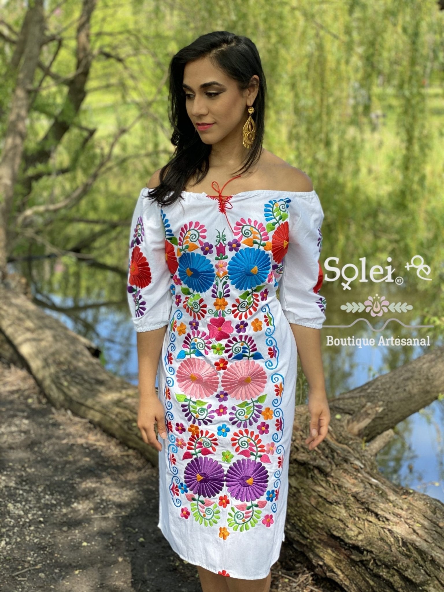 Front Tie Floral Dress. Mexican Floral Dress. Beautiful Embroidered Dress. - Solei Store