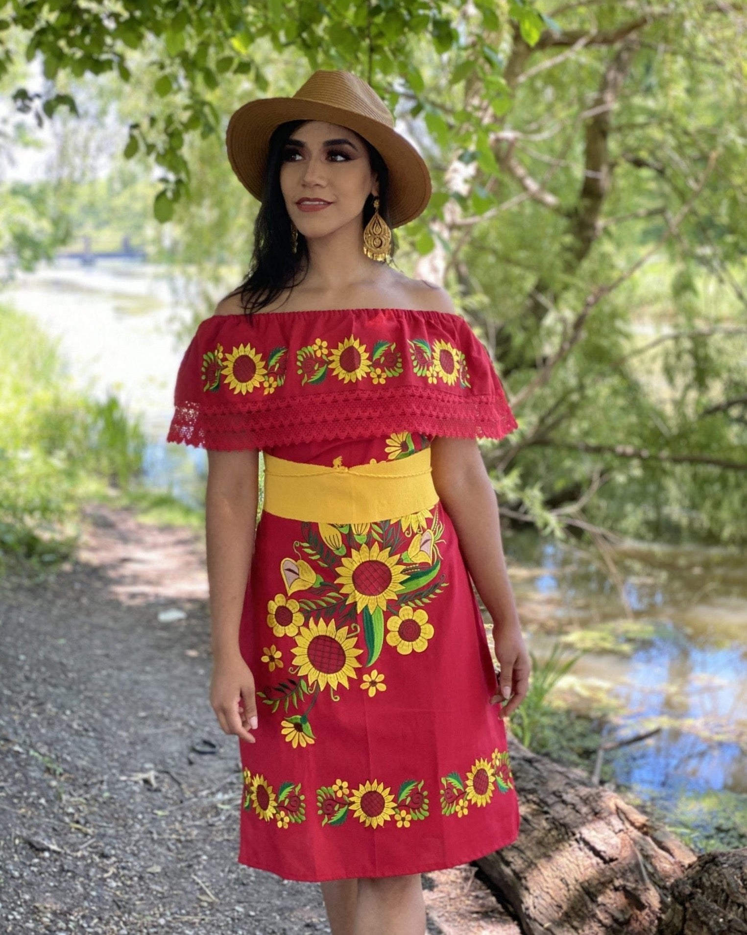 Girasol Alcatraz Mexican Sunflower Dress in Red