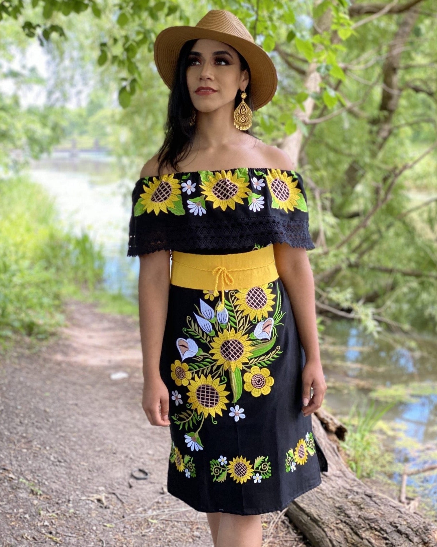 Girasol Alcatraz Mexican Sunflower Dress in Black
