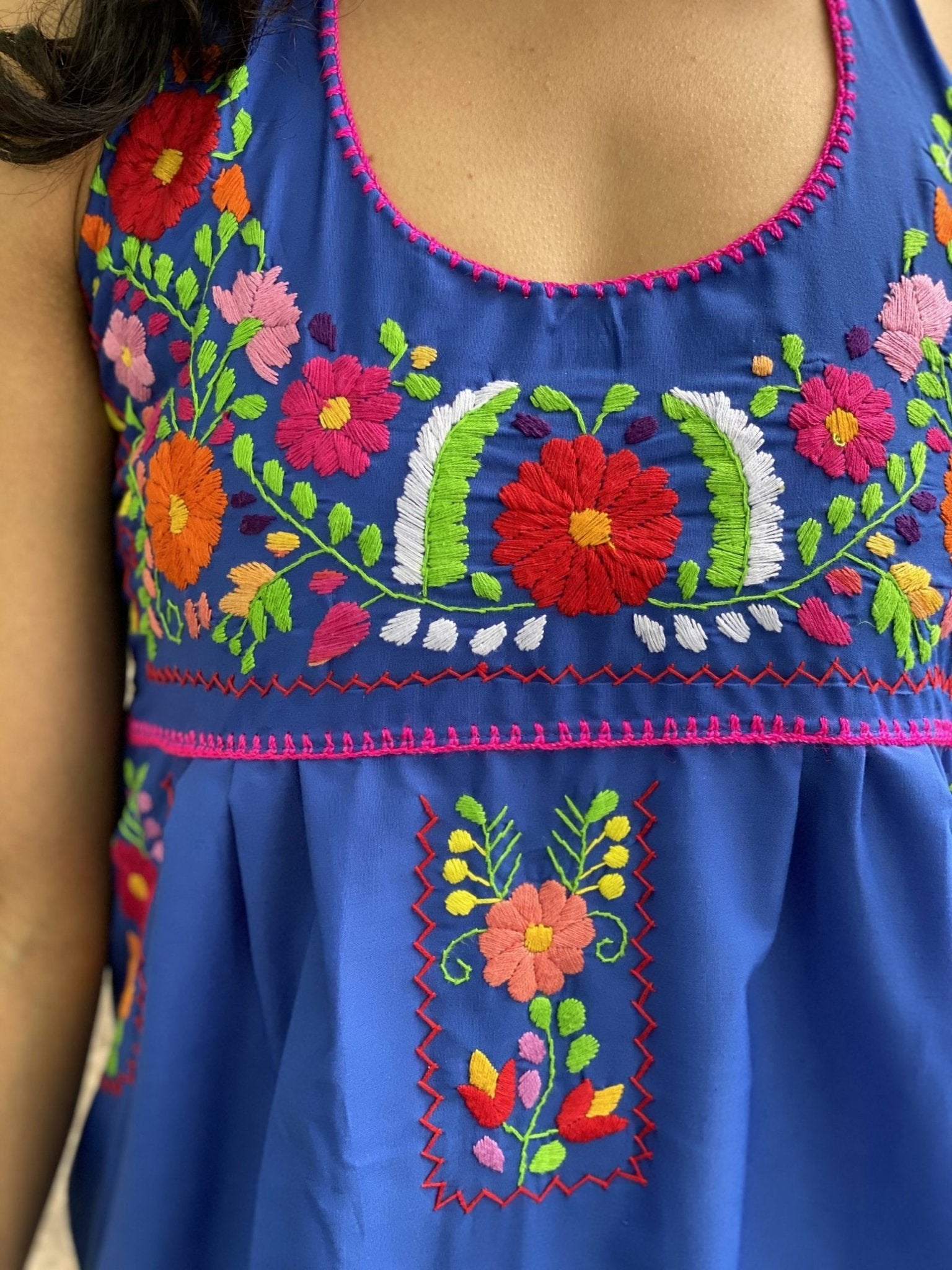 Halter strap neck dress, hand embroidered floral dress. - Solei Store