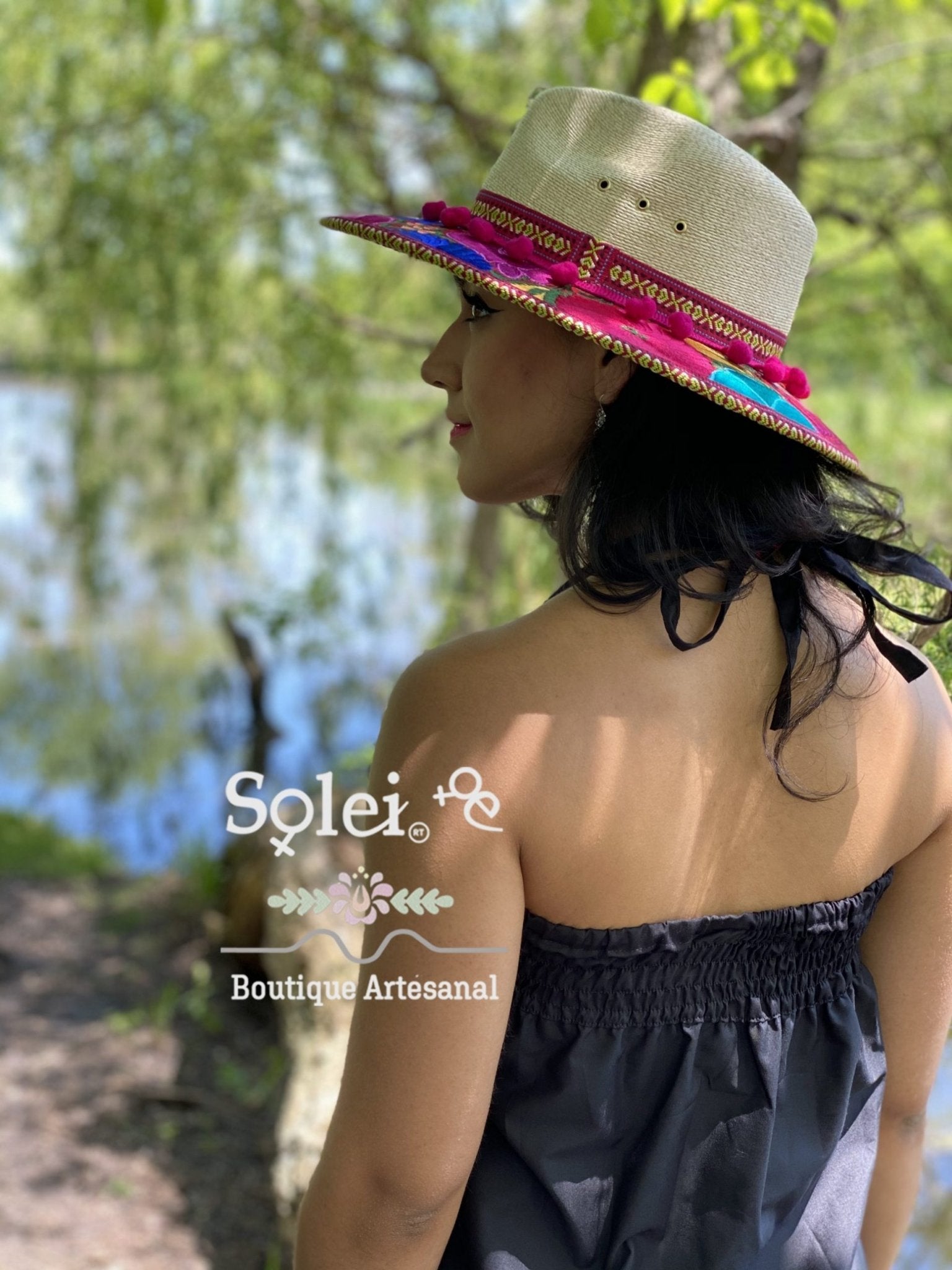Halter strap neck dress, hand embroidered floral dress. - Solei Store