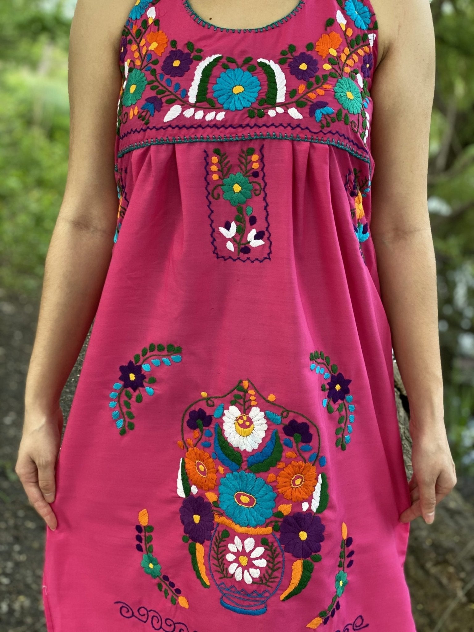 Halter strap neck dress, hand embroidered floral dress. - Solei Store