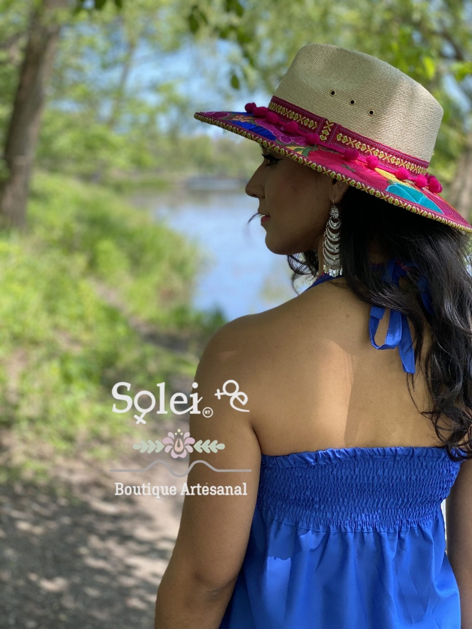 Halter strap neck dress, hand embroidered floral dress. - Solei Store