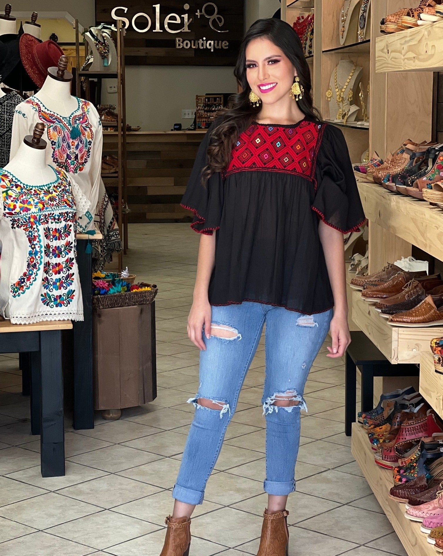 Hand Embroidered Mexican Tunic Blouse. Luz Maria Blouse. - Solei Store