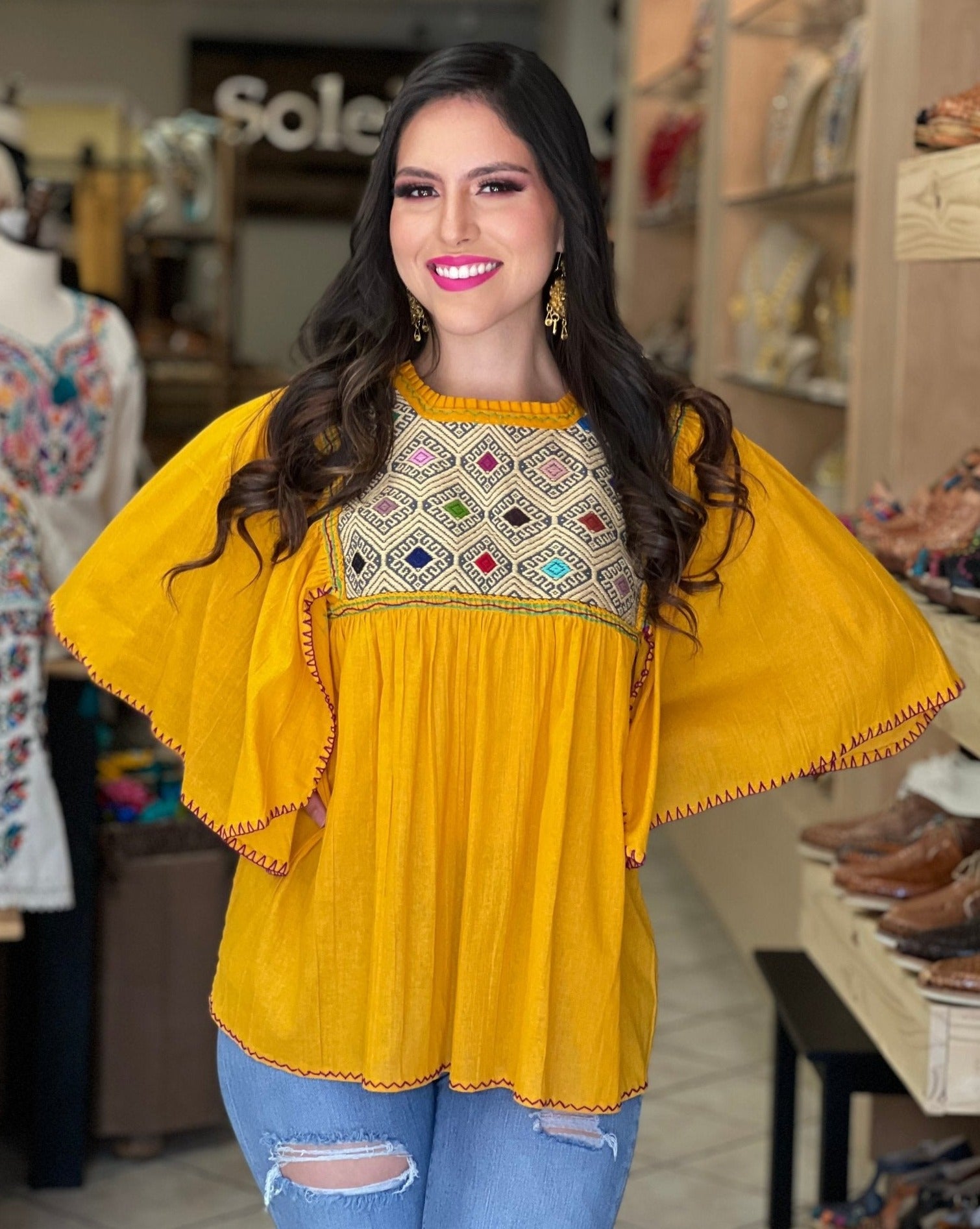 Hand Embroidered Mexican Tunic Blouse. Luz Maria Blouse. - Solei Store