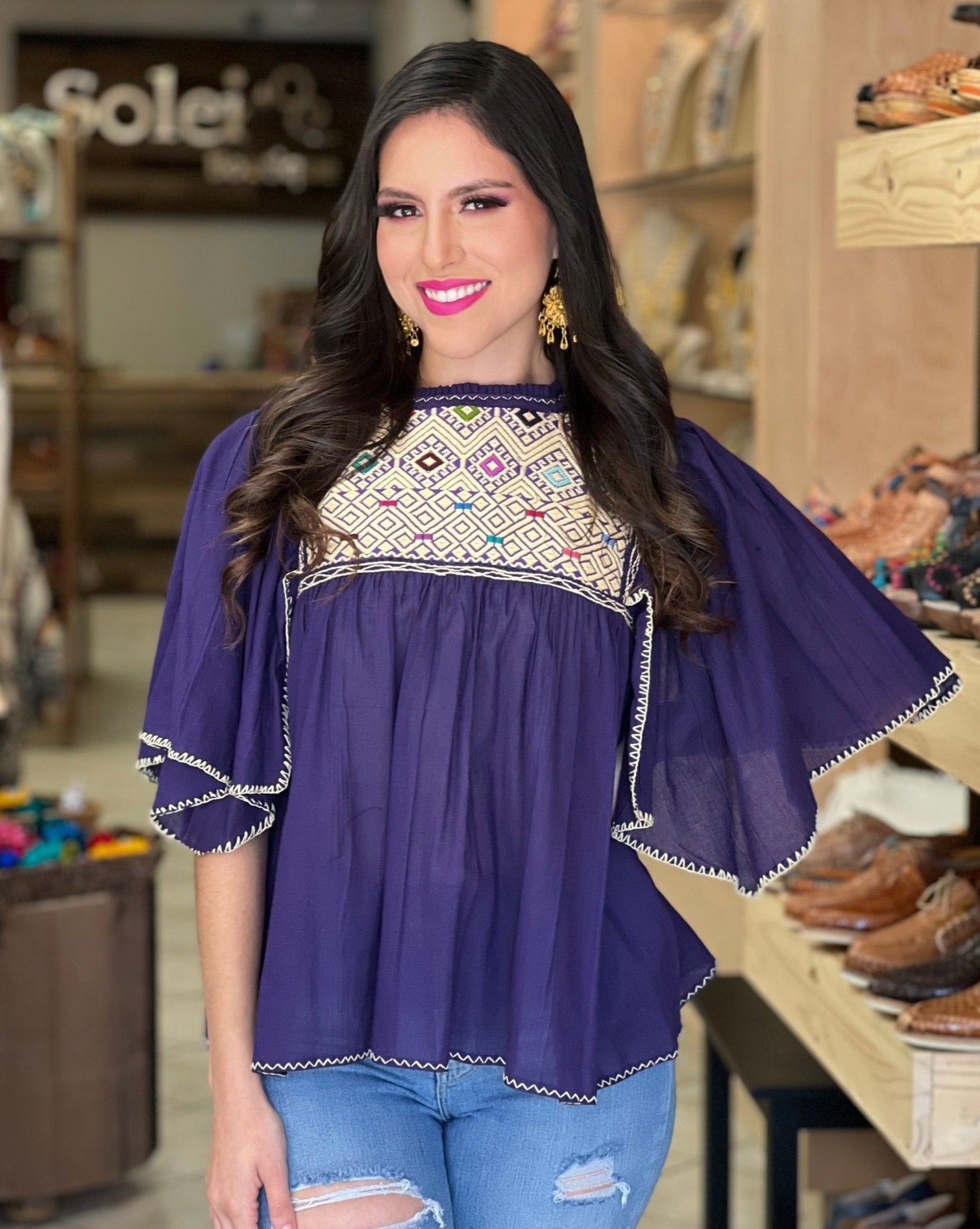 Hand Embroidered Mexican Tunic Blouse. Luz Maria Blouse. - Solei Store