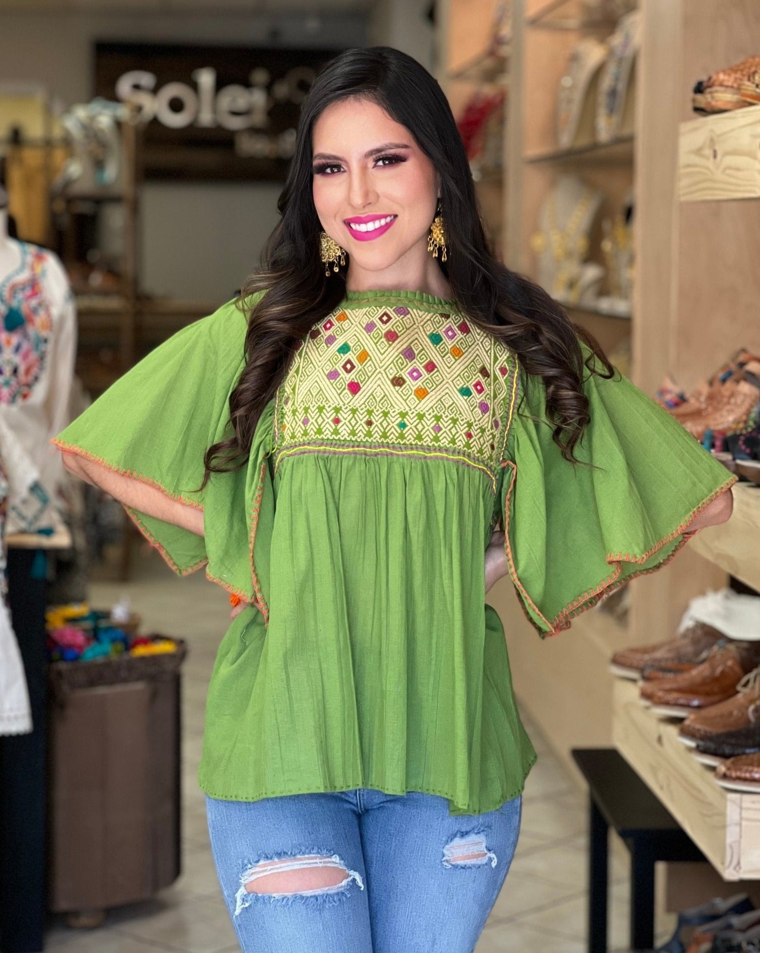 Hand Embroidered Mexican Tunic Blouse. Luz Maria Blouse. - Solei Store