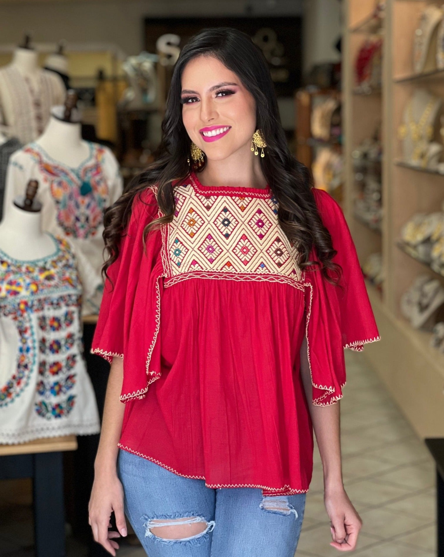 Hand Embroidered Mexican Tunic Blouse. Luz Maria Blouse. - Solei Store