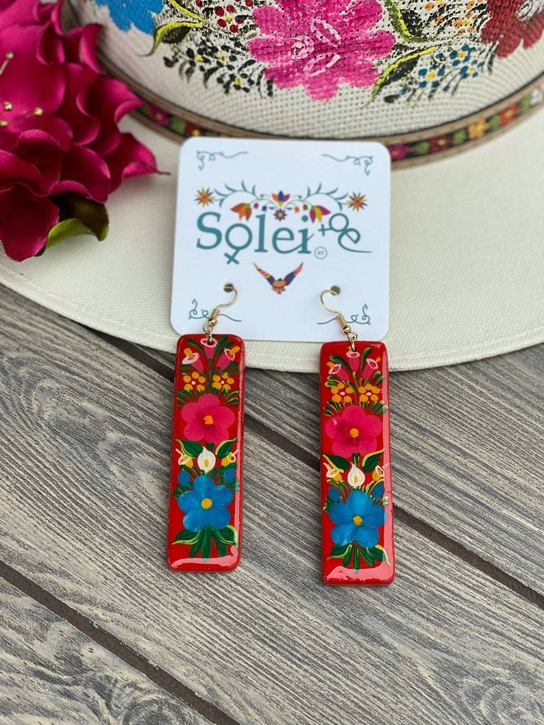Hand Painted Artisanal Earrings. Mexican Floral Earrings. Mexican Traditional Jewelry. Aretes Susy - Solei Store