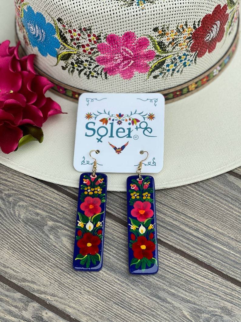 Hand Painted Artisanal Earrings. Mexican Floral Earrings. Mexican Traditional Jewelry. Aretes Susy - Solei Store