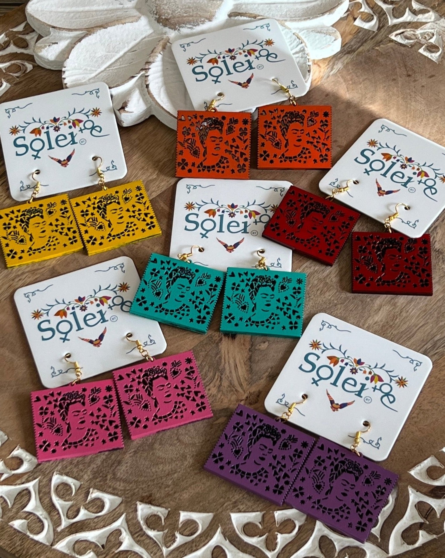Hand Painted Artisanal Earrings. Papel Picado Frida Earrings. - Solei Store