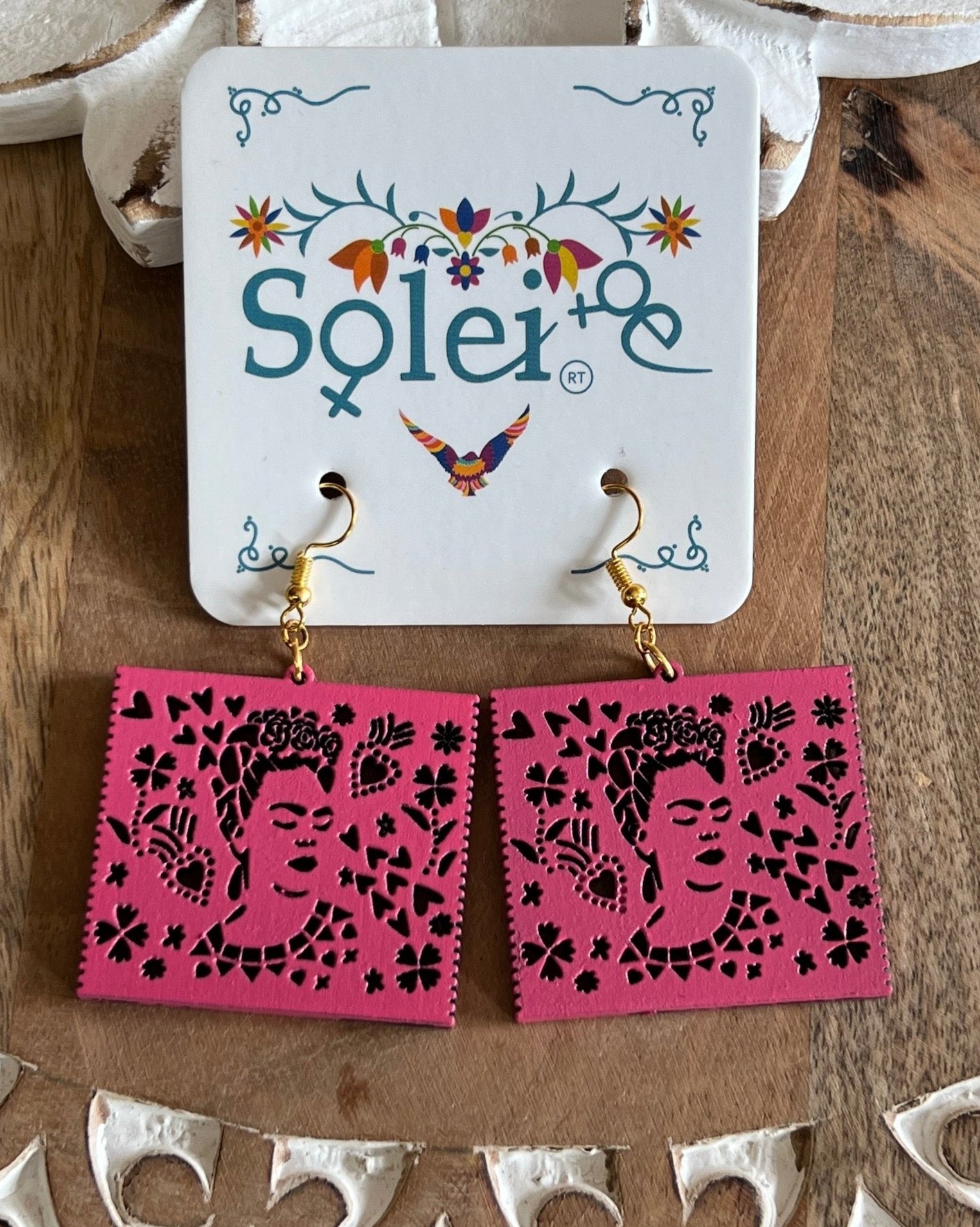 Hand Painted Artisanal Earrings. Papel Picado Frida Earrings. - Solei Store