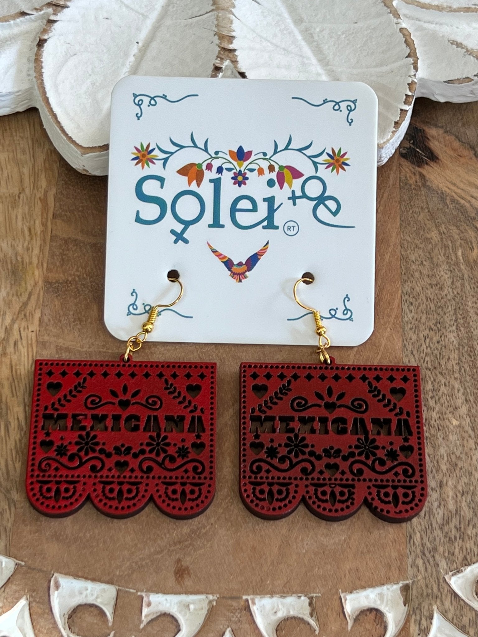 Hand Painted Artisanal Earrings. Papel Picado Mexicana Earrings. - Solei Store