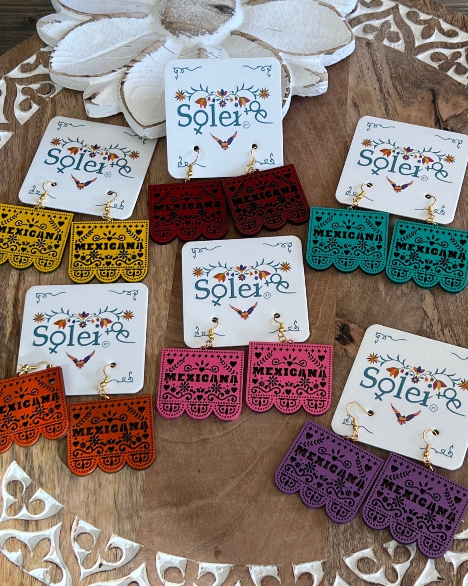 Hand Painted Artisanal Earrings. Papel Picado Mexicana Earrings. - Solei Store