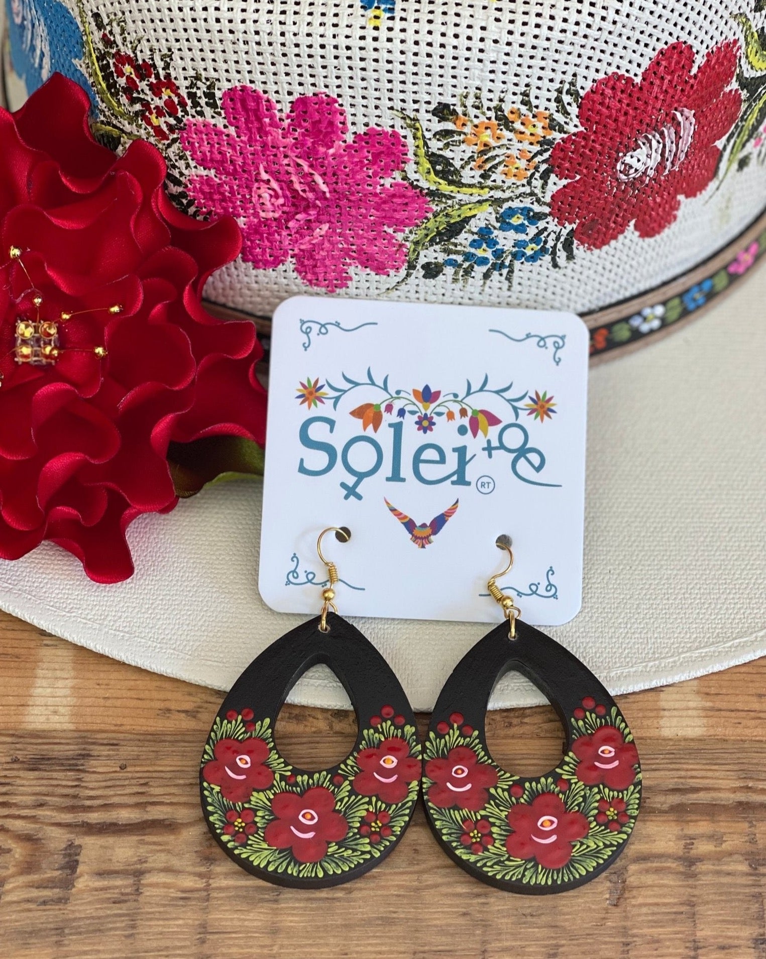 Hand Painted Mexican Floral Earrings. Arracada Floral - Solei Store