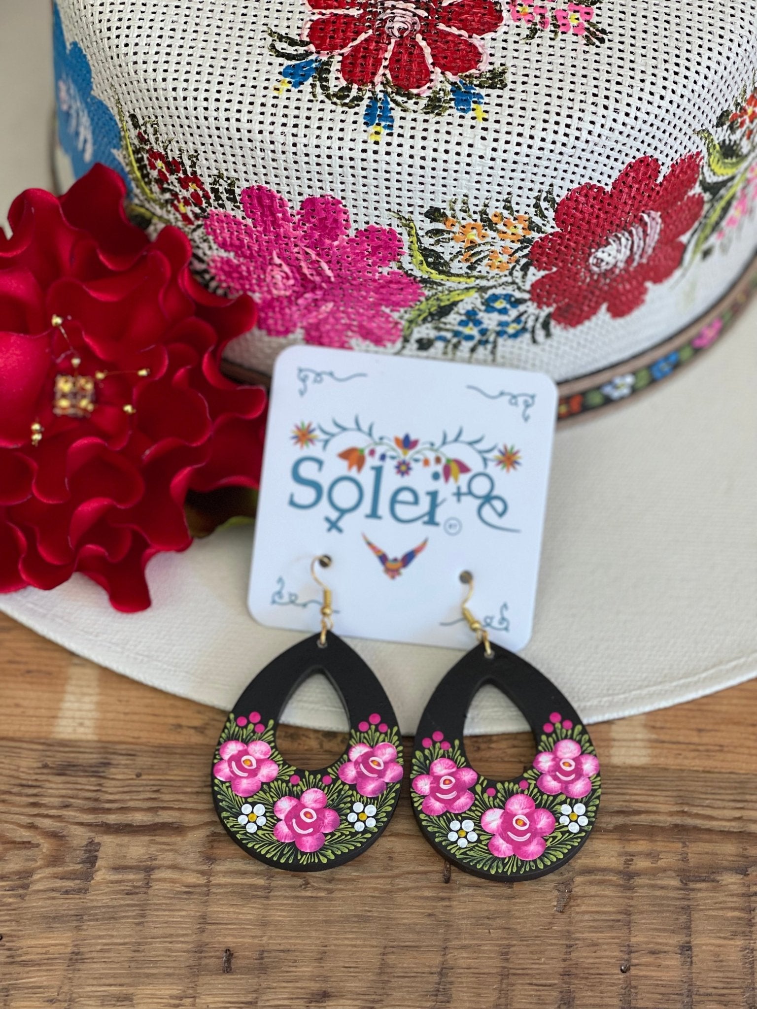 Hand Painted Mexican Floral Earrings. Arracada Floral - Solei Store