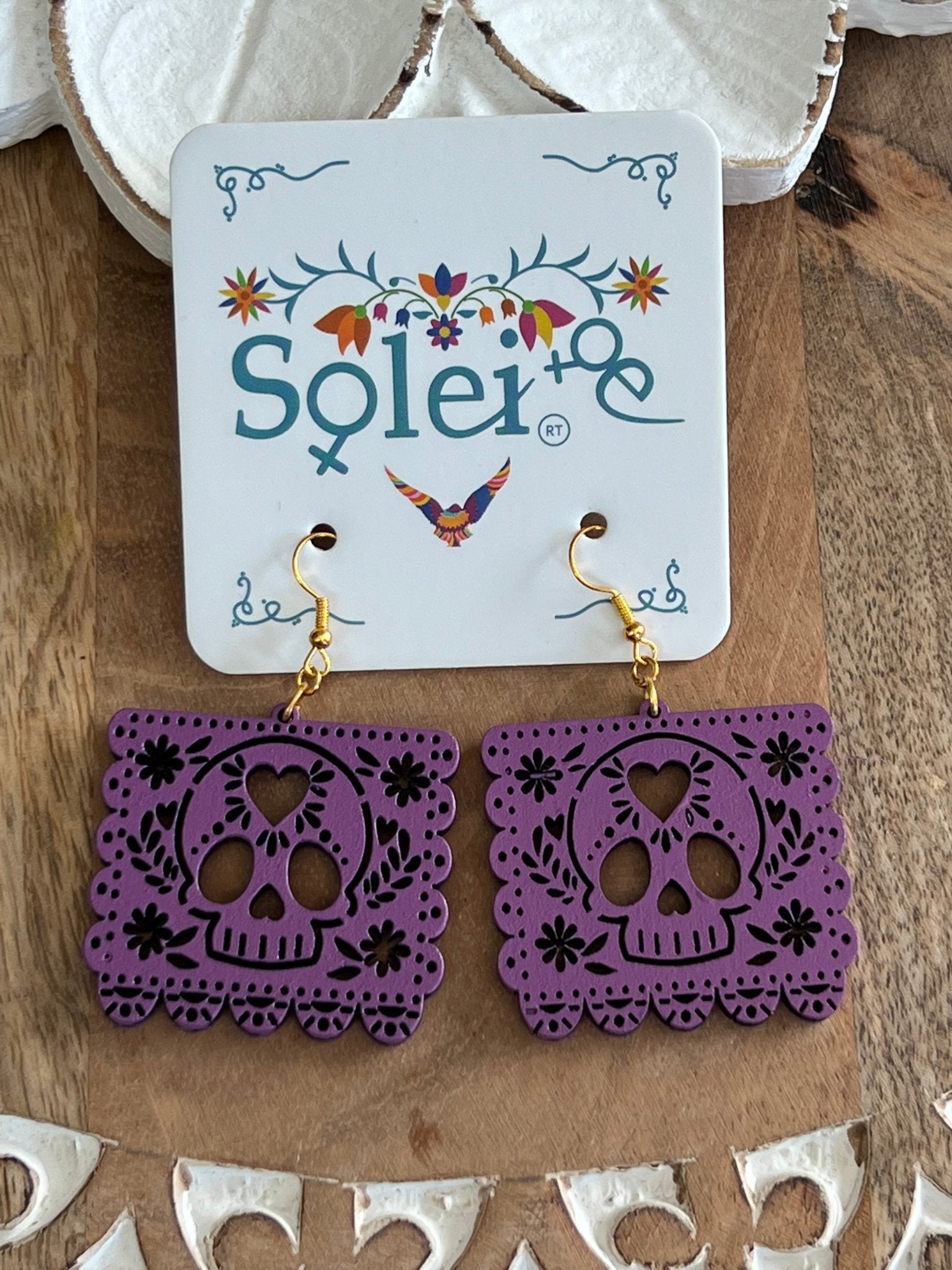 Hand Painted Skull Earrings. Papel Picado Calavera Earrings. - Solei Store