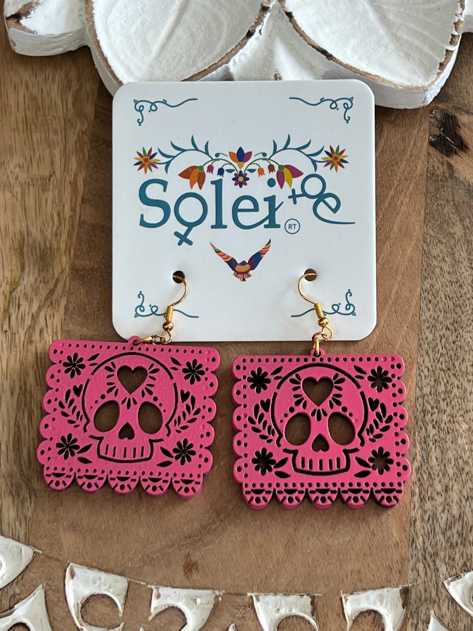 Hand Painted Skull Earrings. Papel Picado Calavera Earrings. - Solei Store