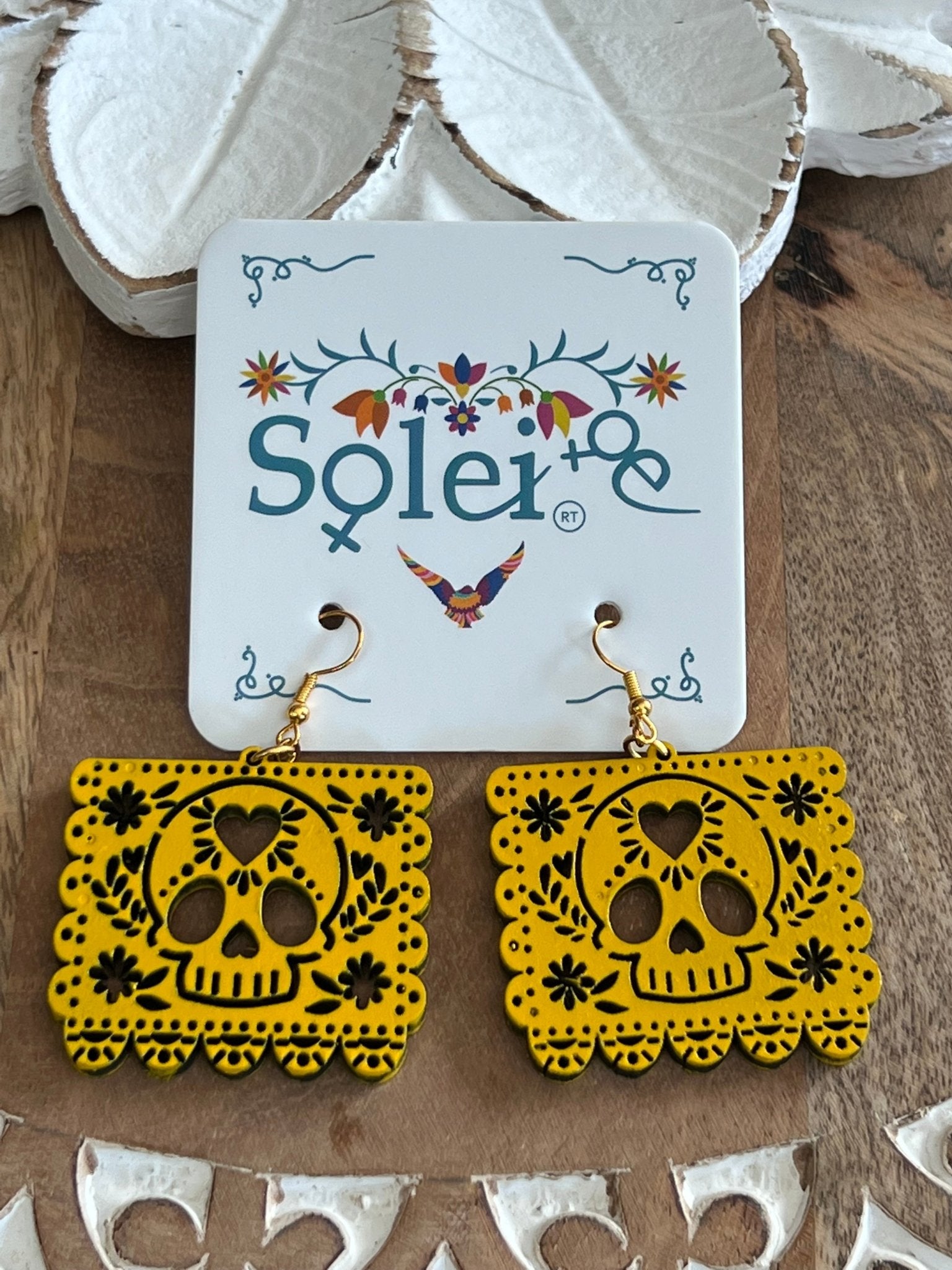 Hand Painted Skull Earrings. Papel Picado Calavera Earrings. - Solei Store