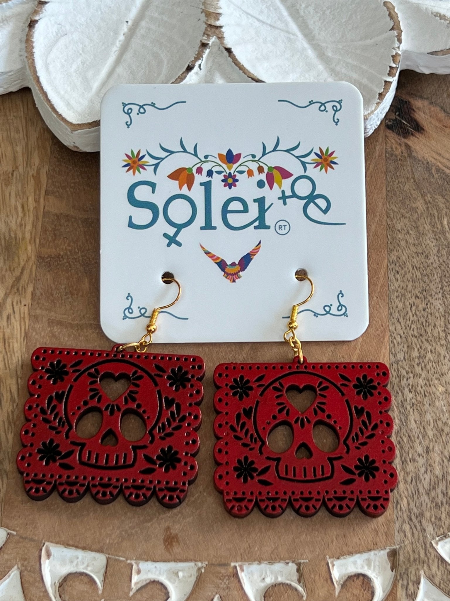 Hand Painted Skull Earrings. Papel Picado Calavera Earrings. - Solei Store